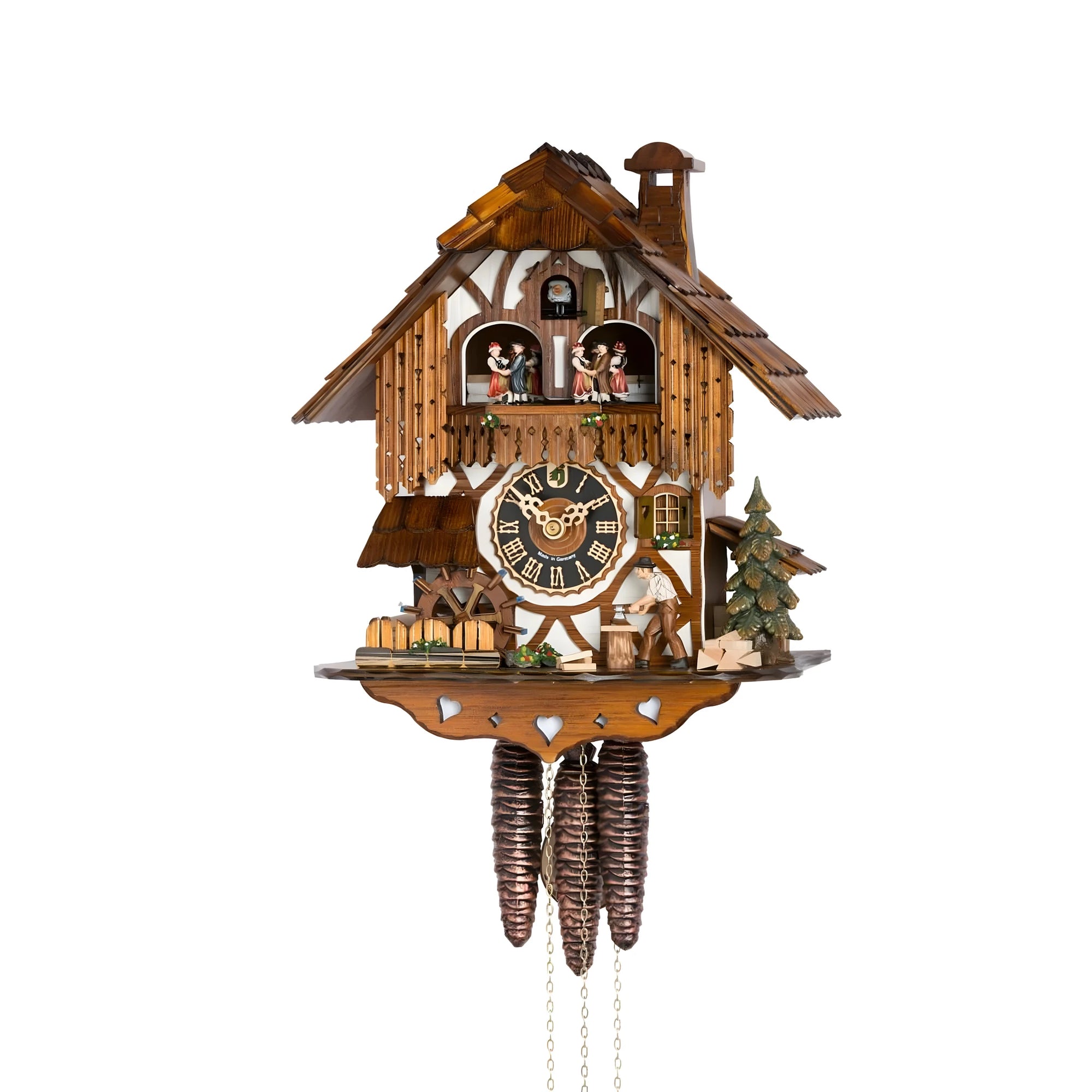 Carved Wooden Cuckoo Clock Chalet Style Black Forest