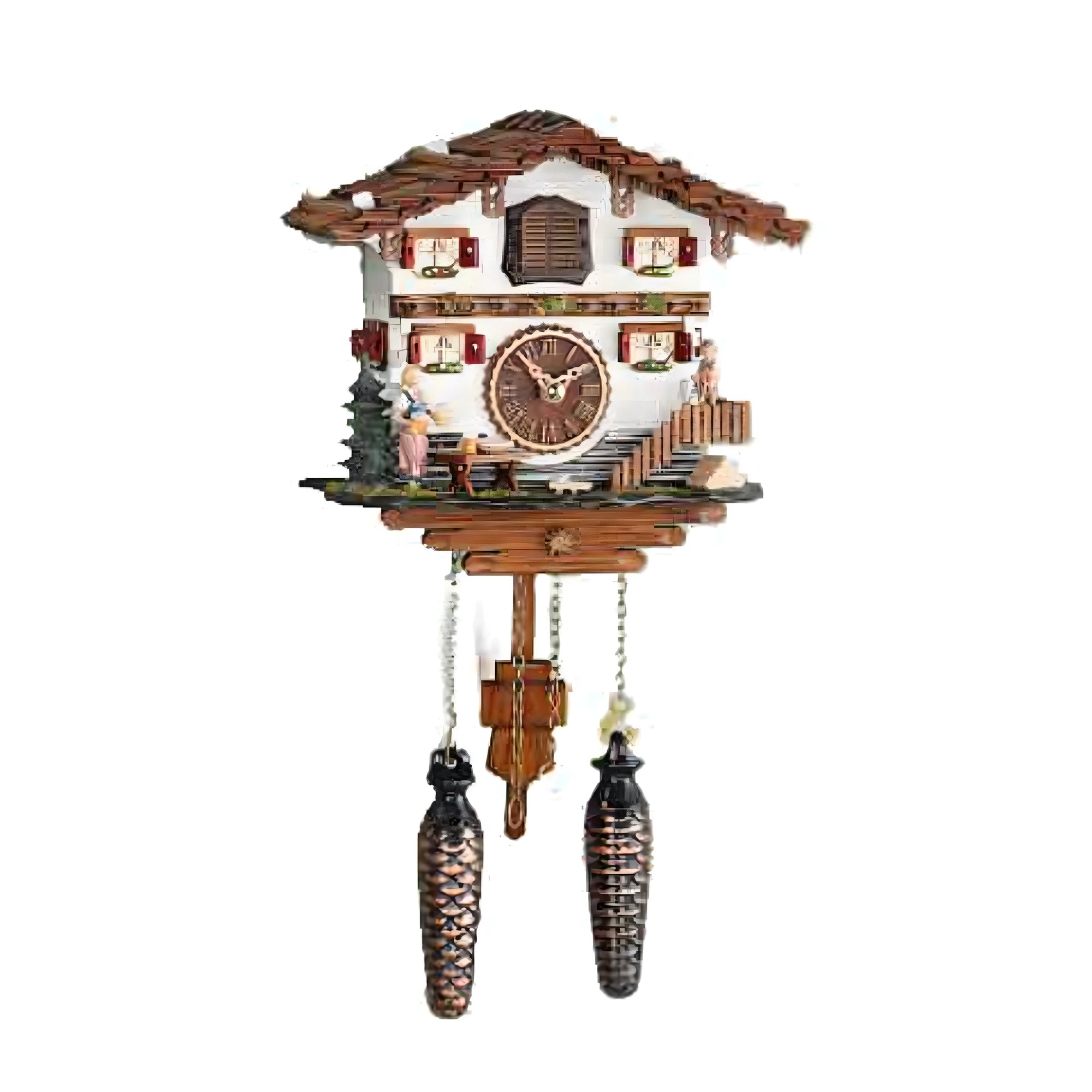 Pendule à coucou traditionnelle : sculpture en bois "Chalet alpin suisse