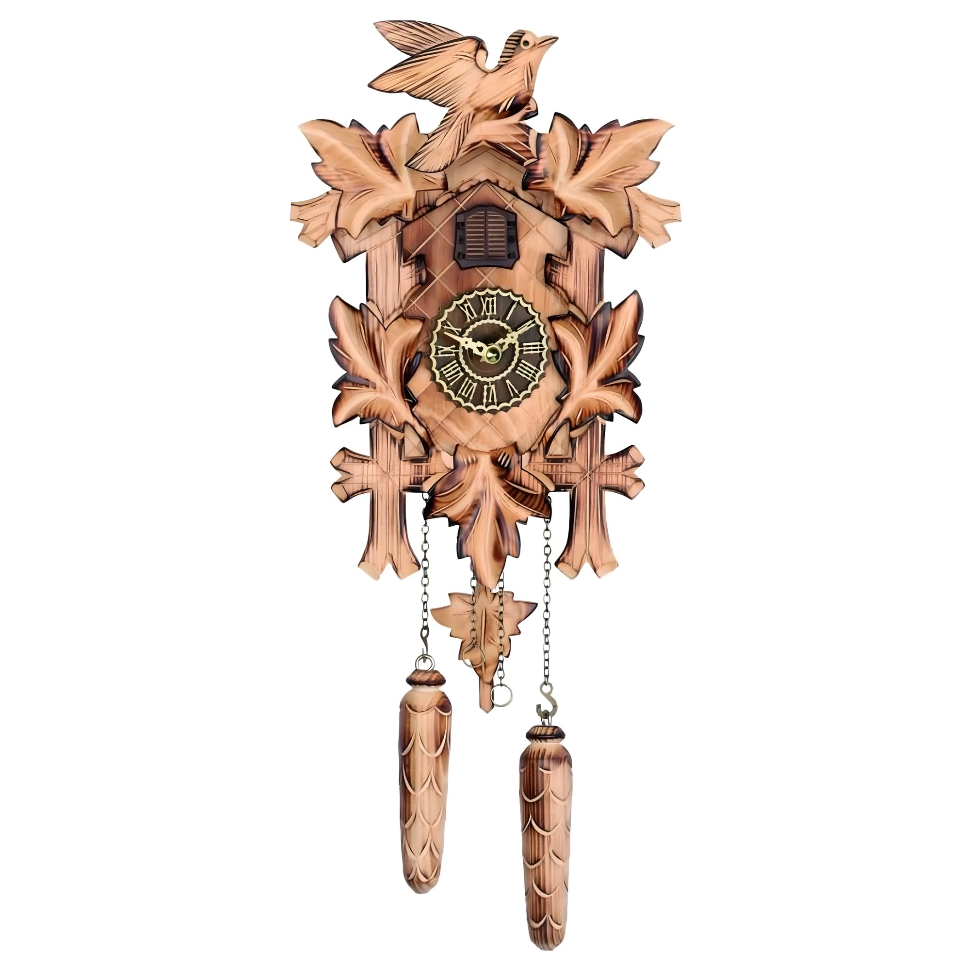 Horloge Coucou Traditionnelle avec Sculptures Artisanales en Bois d'Érable