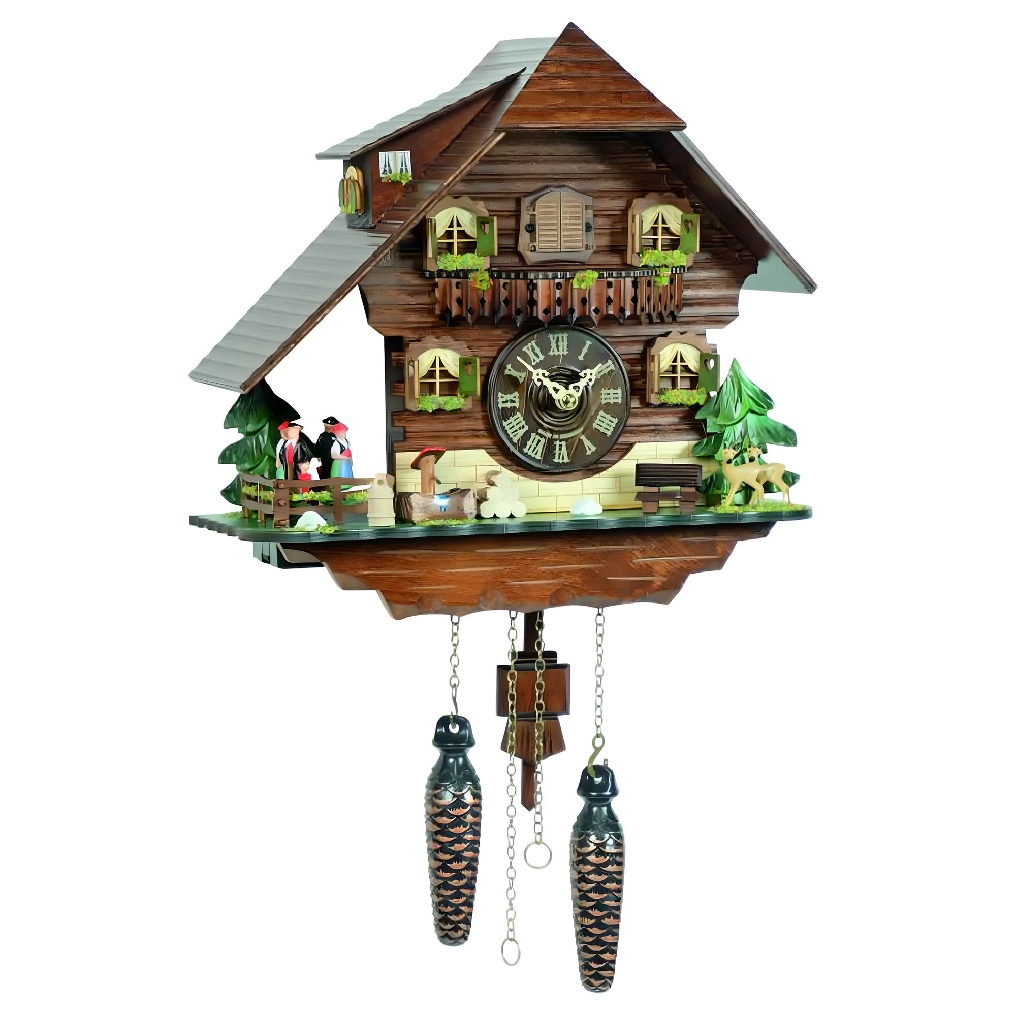 Pendule à Coucou avec Chalet Alpin et Scène Rurale Sculptée à la Main