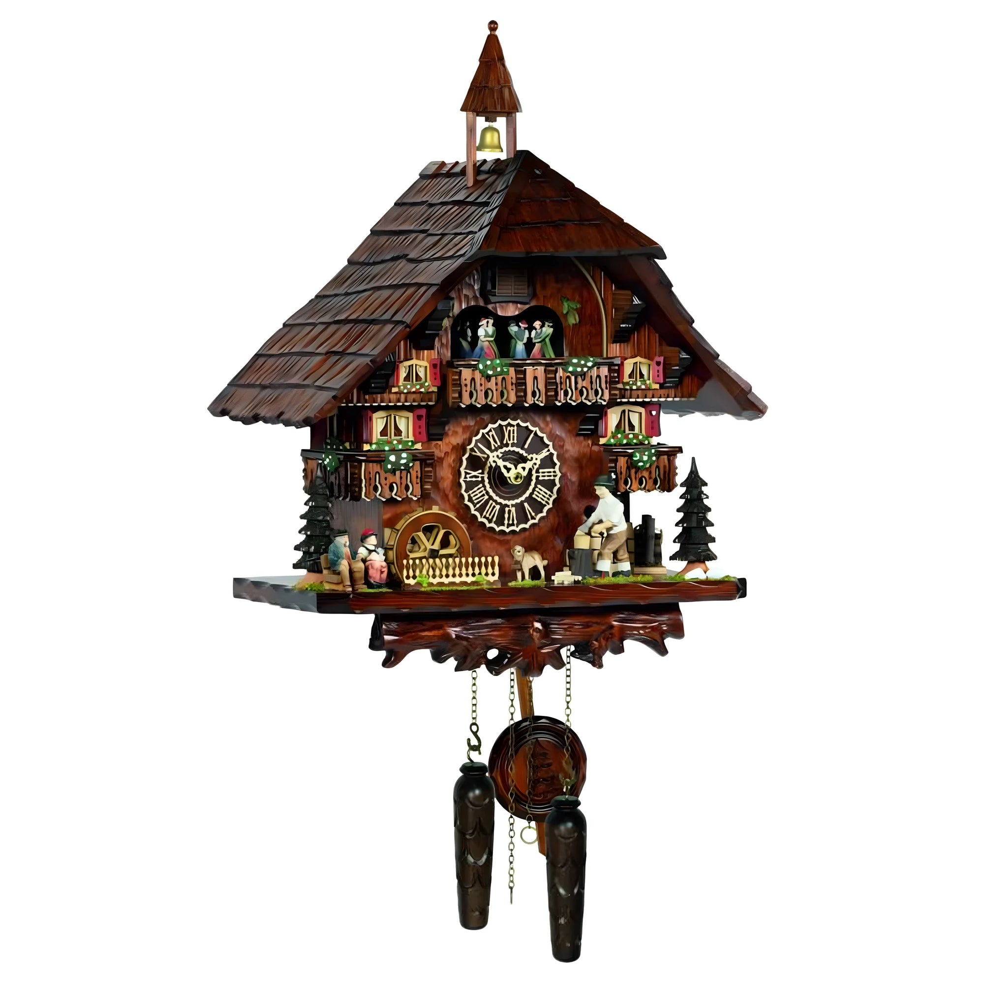 Horloge Coucou avec Pendule et Scène Alpine, Sculpture Traditionnelle