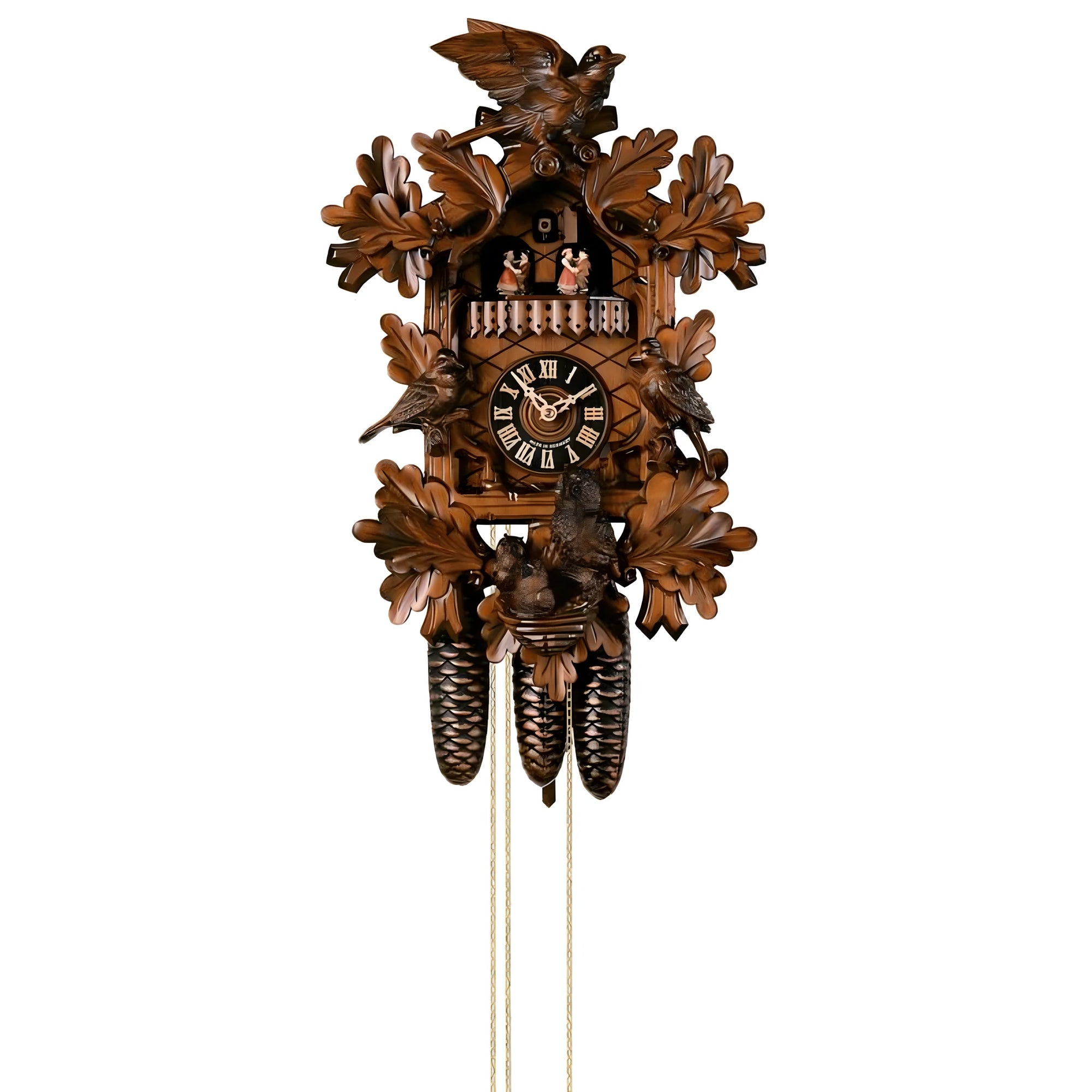 Cuckoo Wall Clock in Carved Maple Wood | Scene with Dancers