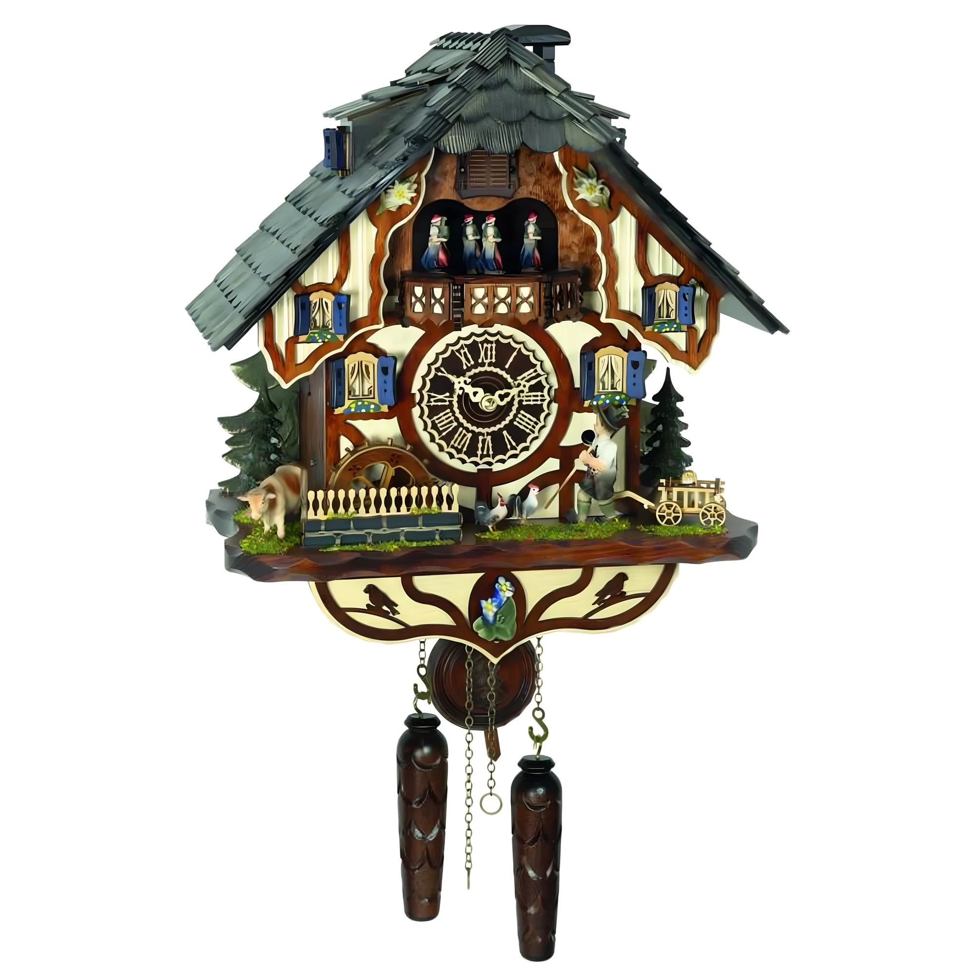 Reloj de Cuco de Pared "Vida Alpina": Chalet Tallado y Escena Rural