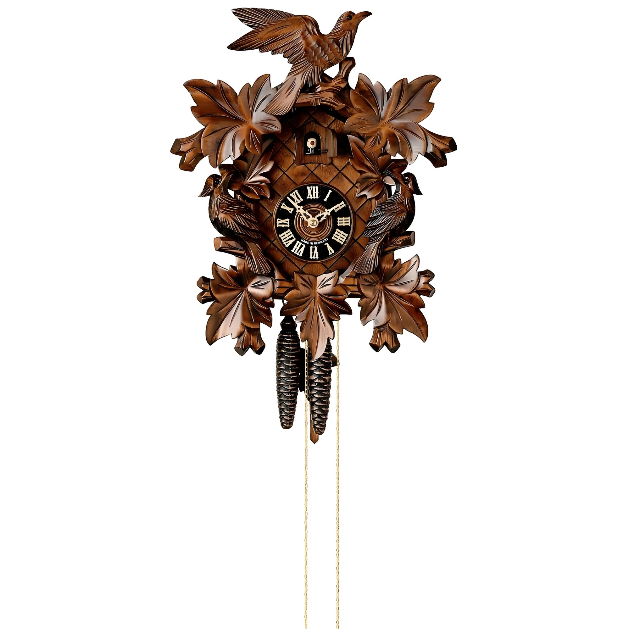 Orologio a Cucù in Legno Intagliato 40 cm: Scultura Artigianale e Dettagli Forestali