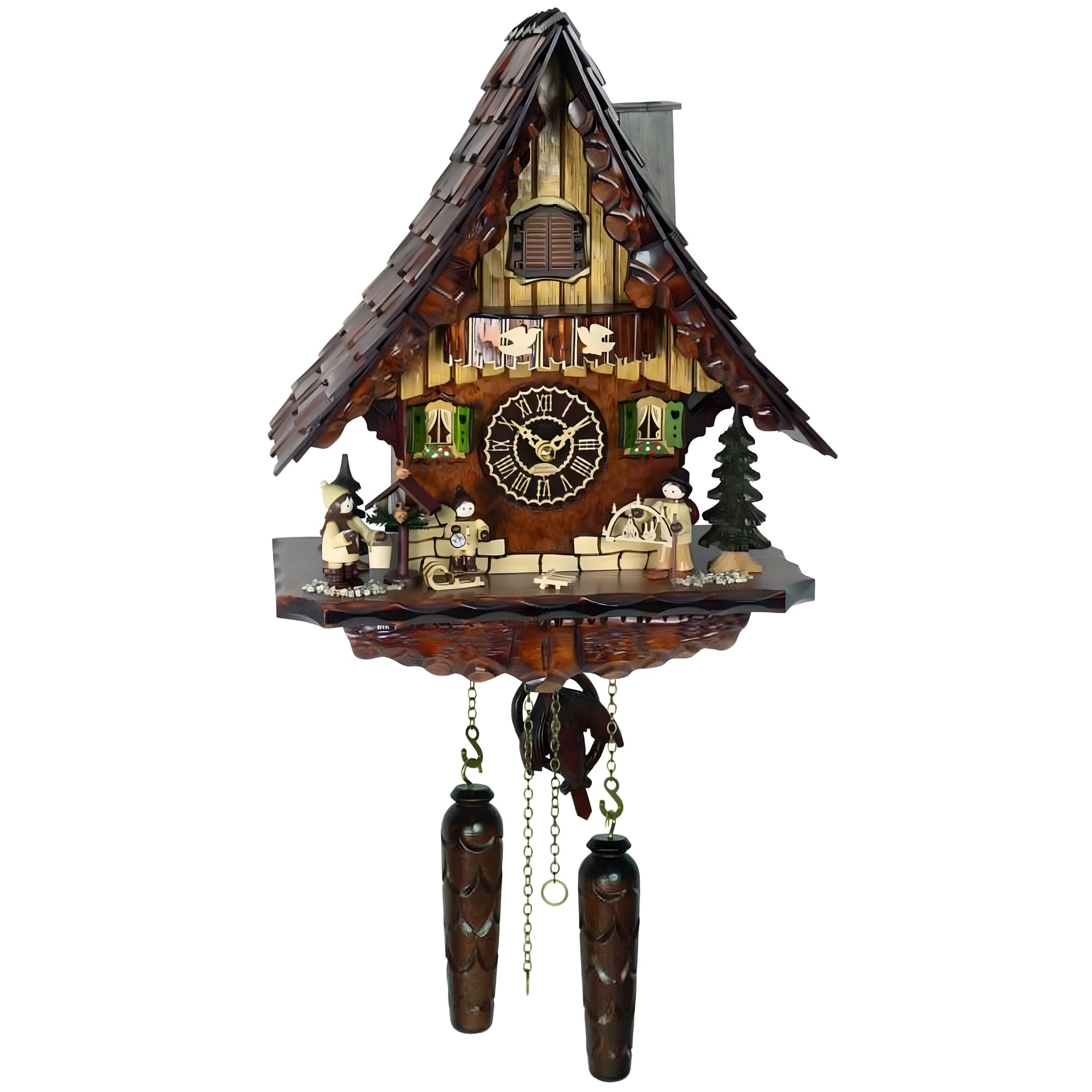 Reloj de Cuco de Madera Tallada, Artesanía Alpina de Val Gardena