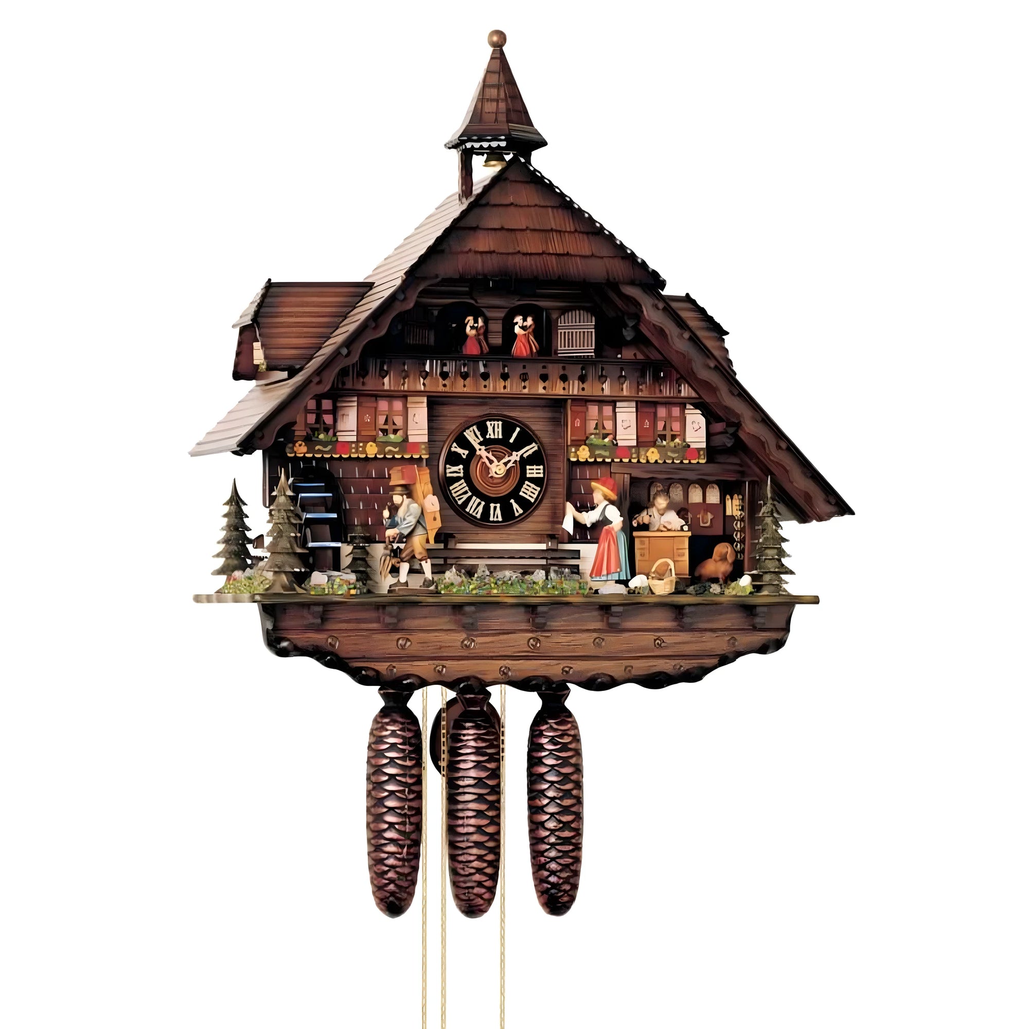 Carved Wooden Cuckoo Clock "Alpine Chalet with Animated Scene