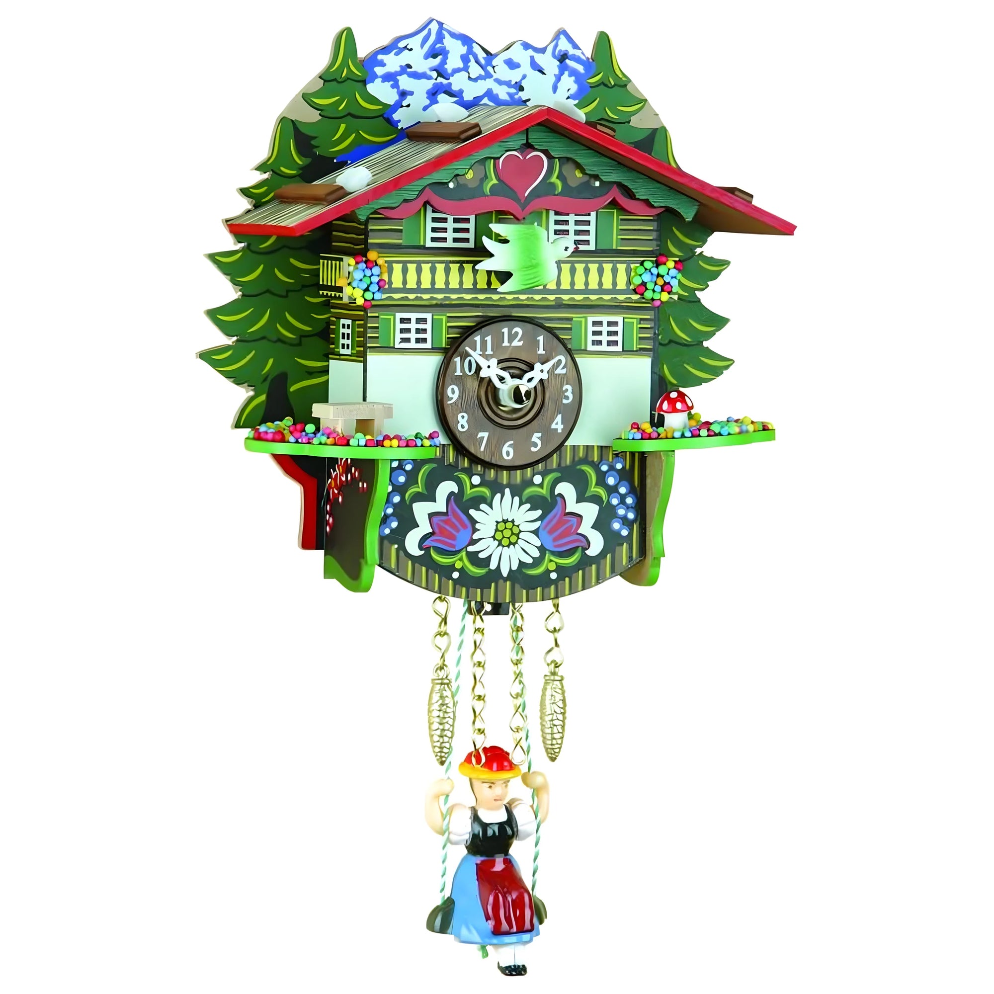 Rzeźbiony Drewniany Zegar Z Kukułką "Kukułka Heidi" - Tyrolski Domek 16 cm