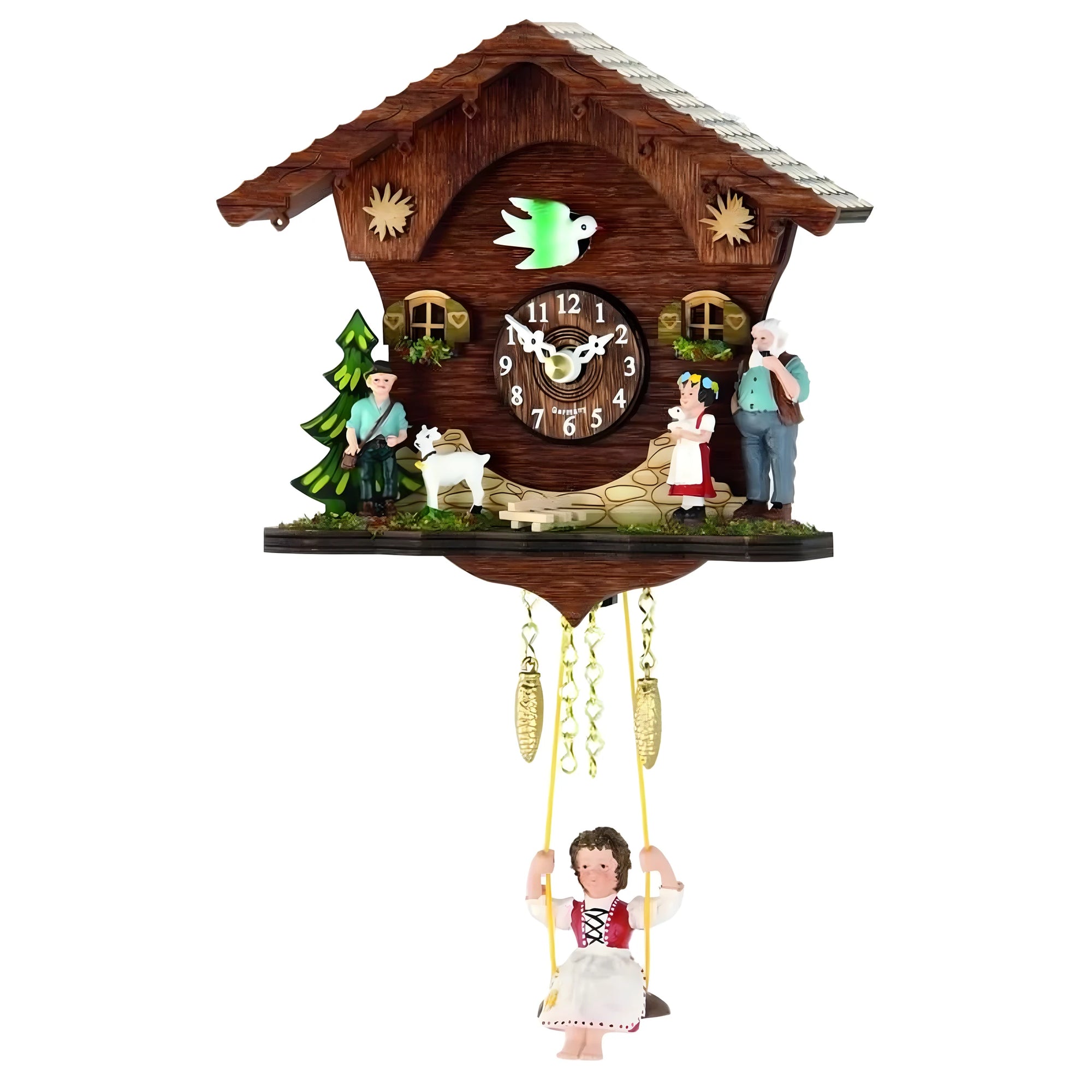 Rzeźbiony Drewniany Zegar Z Kukułką, Alpejska Scena Pasterska (15 cm)