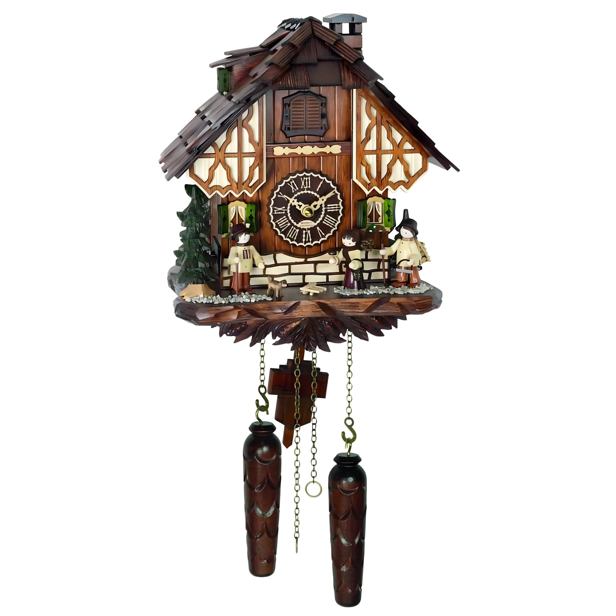 Reloj de Cuco de Madera Tallada Estilo Chalet con 12 Melodías