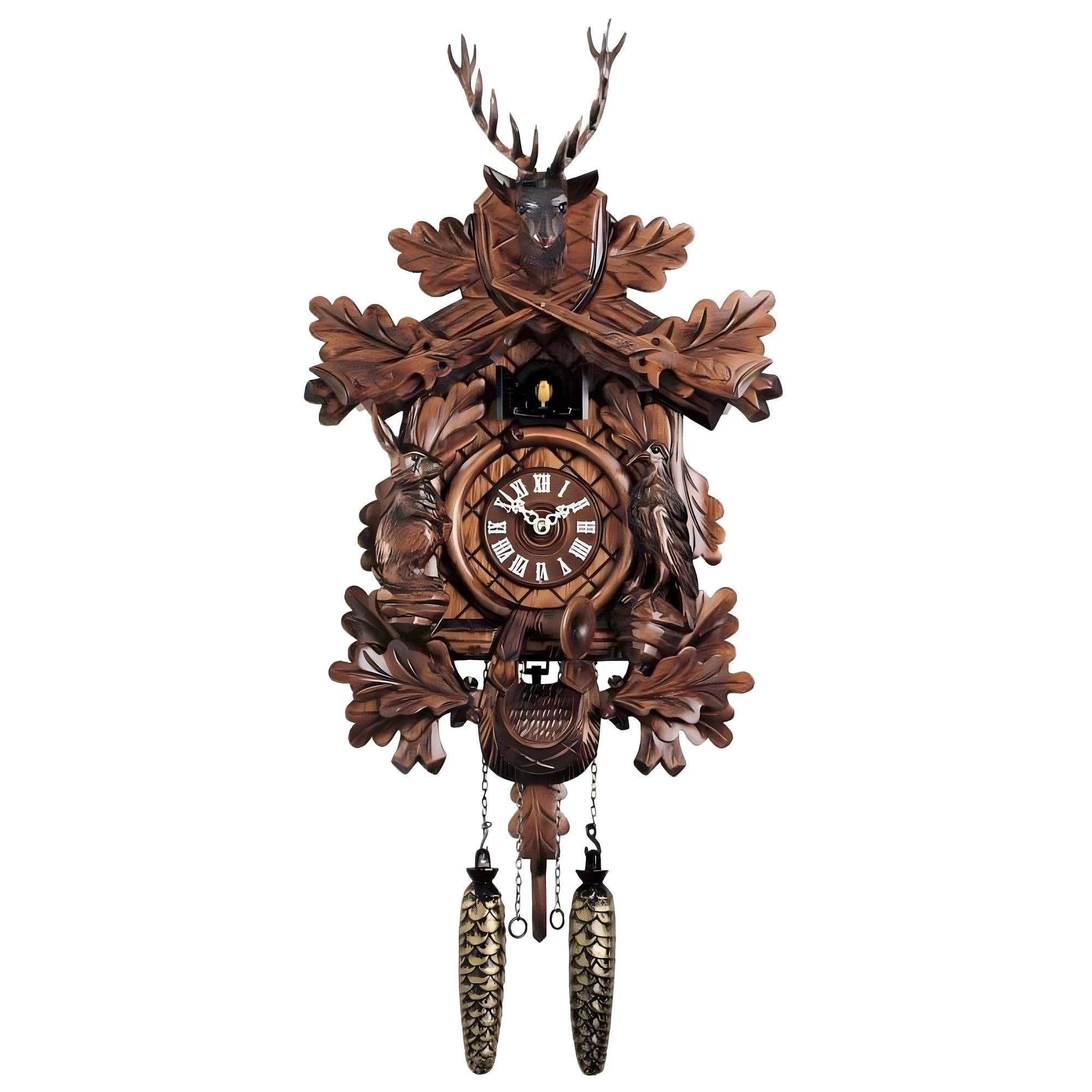 Hand Carved Wooden Cuckoo Clock 40 cm | Hunting Theme Val Gardena