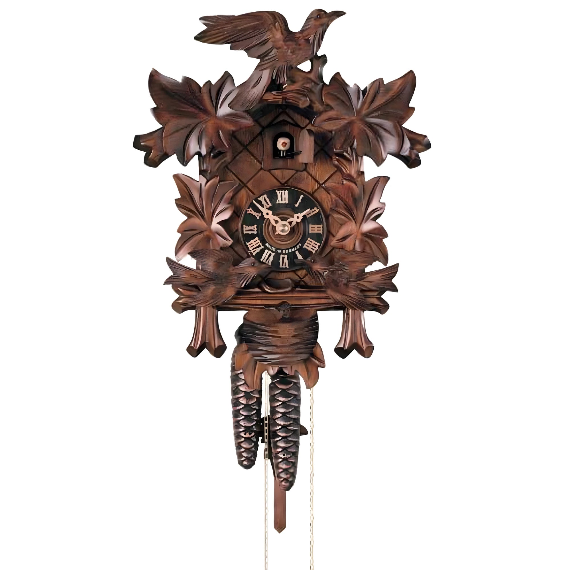 Hand-Carved Wooden Cuckoo Clock - Woodland Scene and Birds