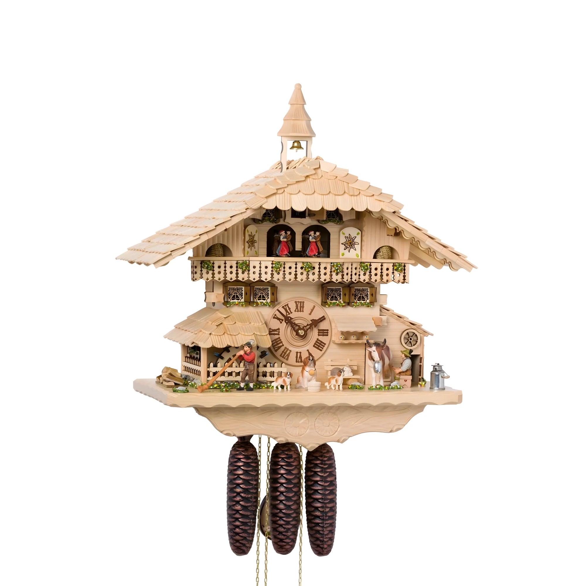 Hand-Carved Wooden Cuckoo Clock | Alpine Life Scene and 8-Day Movement