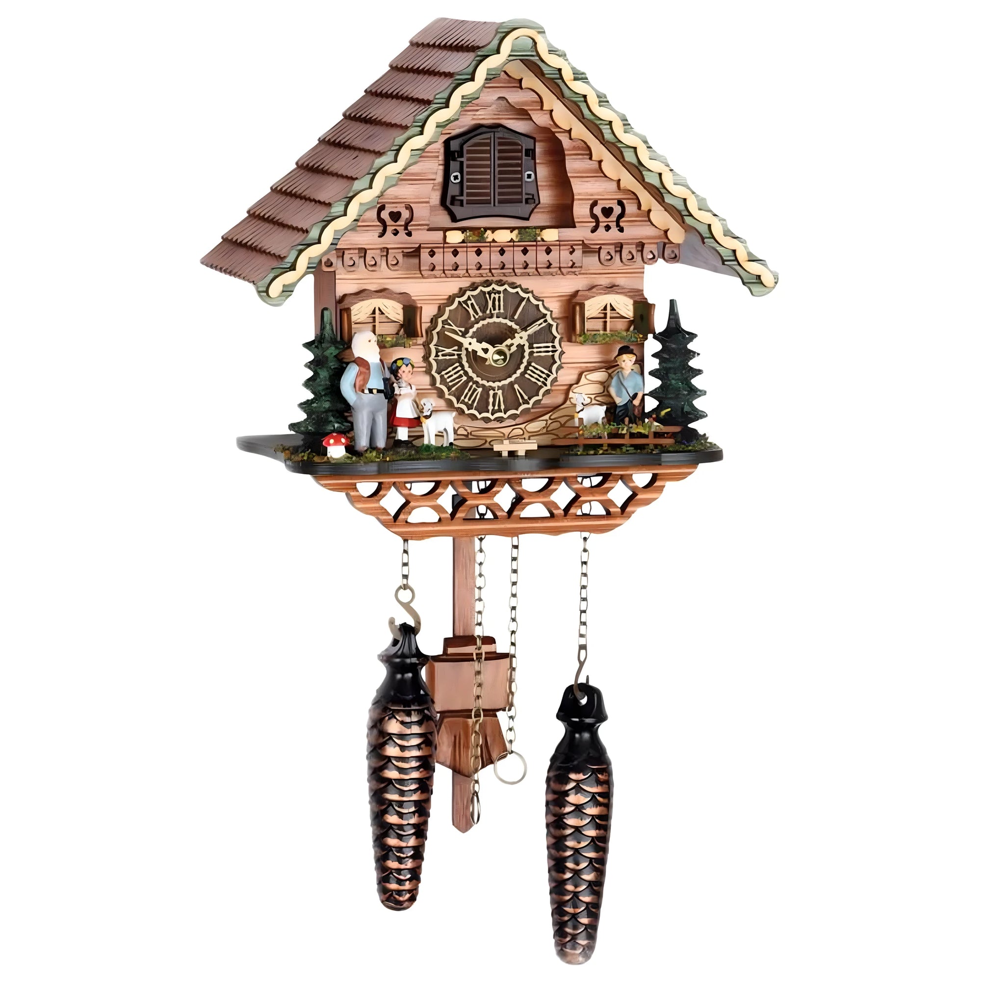 Horloge coucou en bois du Val Gardena - Scène Alpine 21 cm