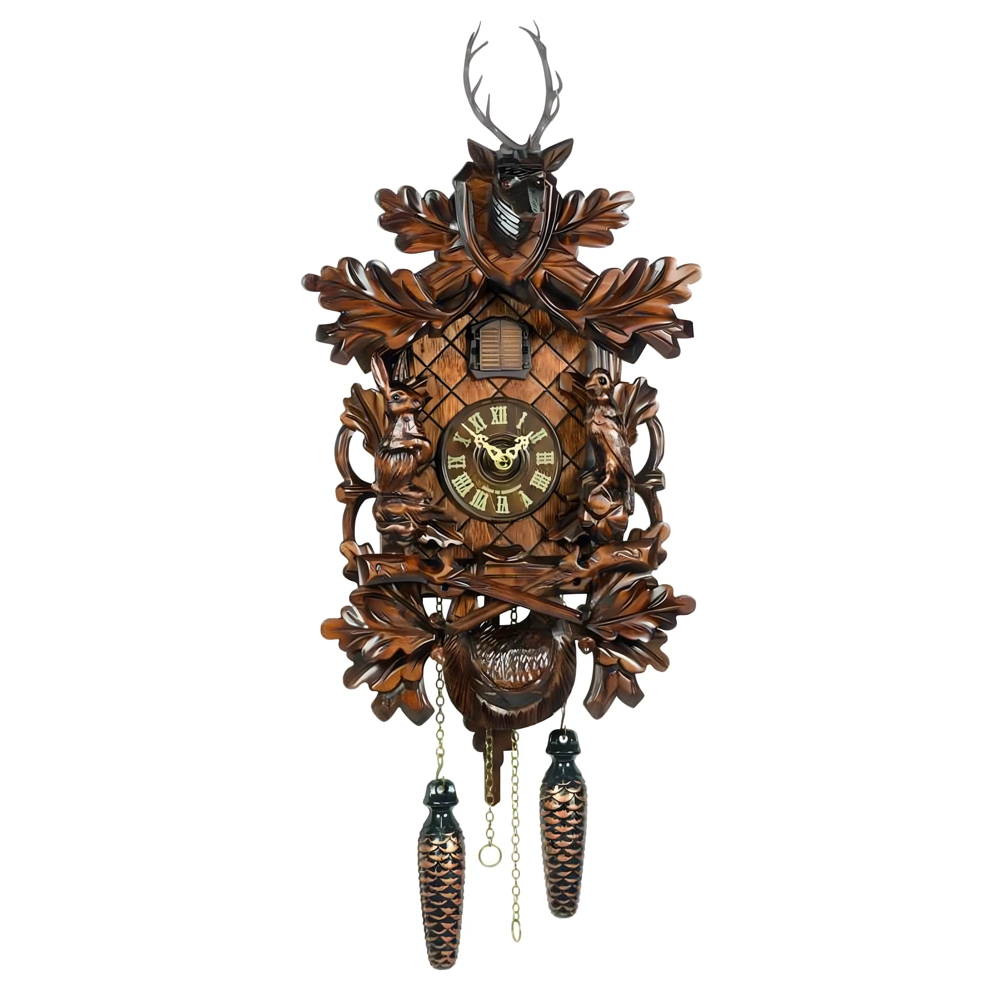 Horloge Coucou de Forêt-Noire avec Sculptures de Cerf et Faune Sauvage