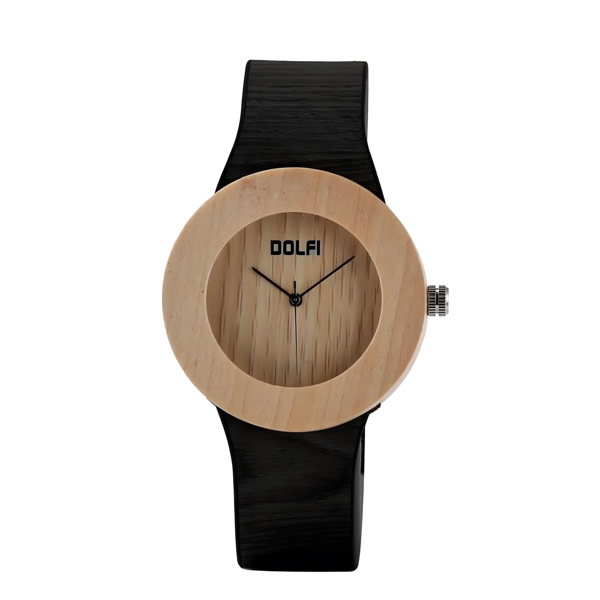 Orologio da polso minimalista Elias in legno naturale e cinturino nero per donna