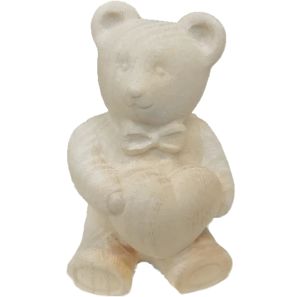 Ours Porte-bonheur en Bois d'Érable Coloré et Naturel avec Cœur
