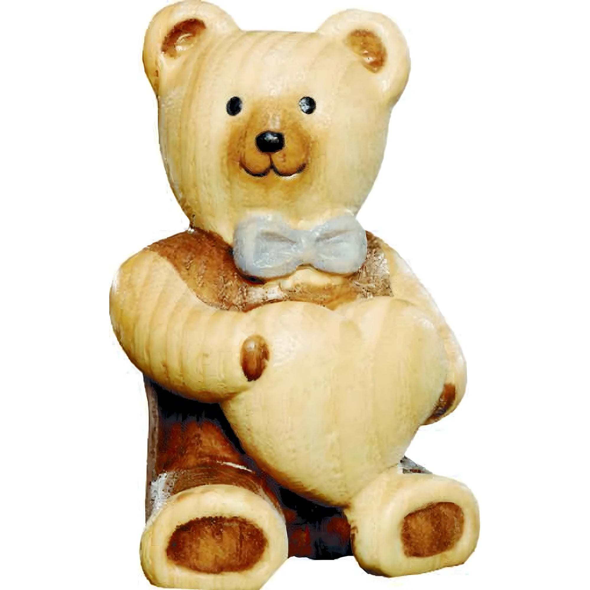 Handcrafted Wooden Teddy Bear with Heart and Blue Bow – Val Gardena
