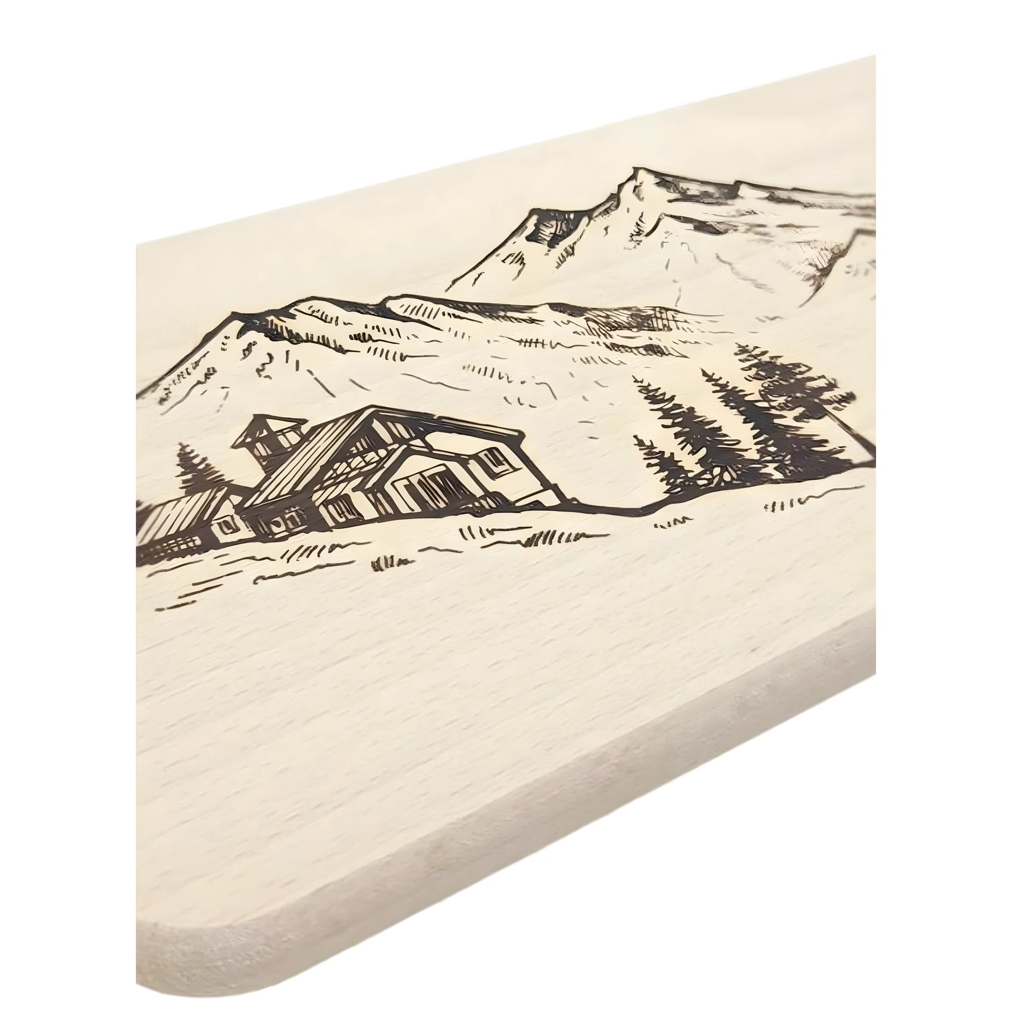 Pyrographed Wooden Decorative Panel - Alpine Scene and Val Gardena Hut
