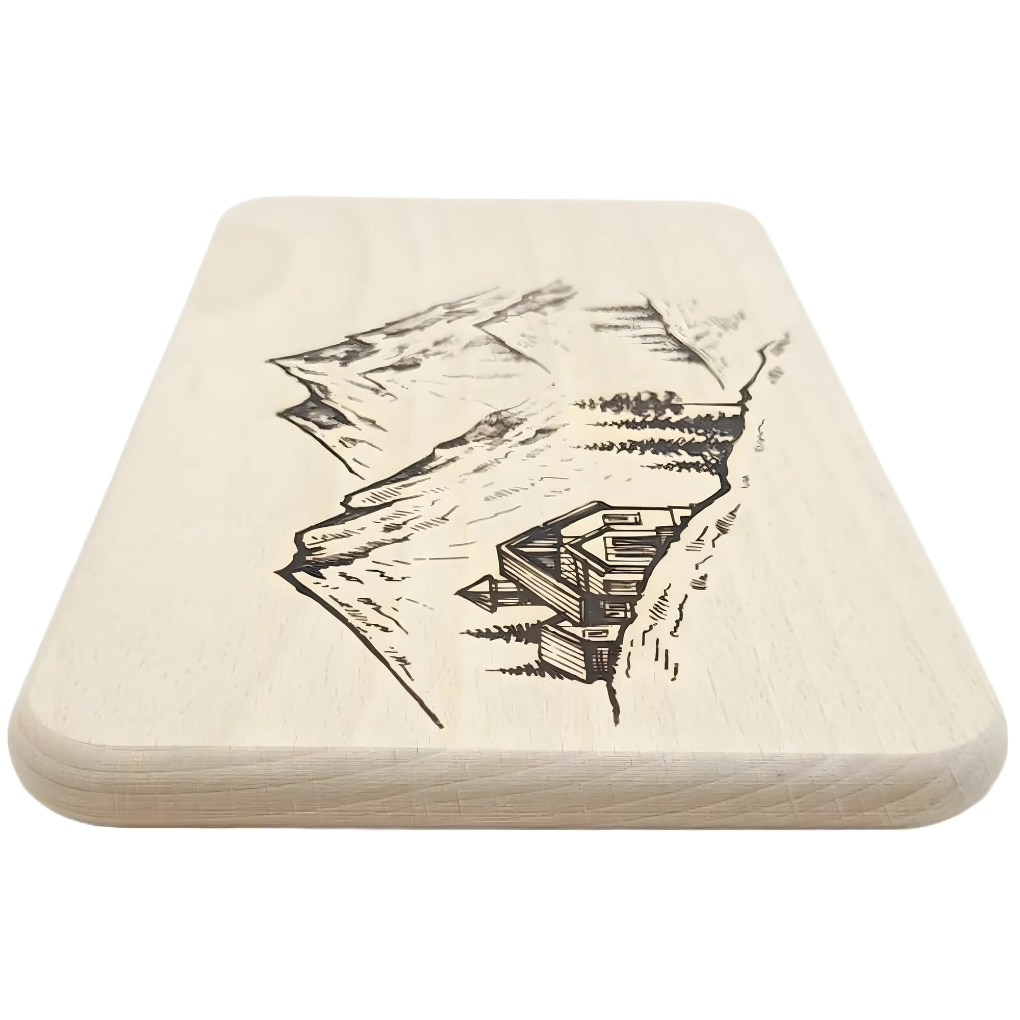 Pyrographed Wooden Decorative Panel - Alpine Scene and Val Gardena Hut