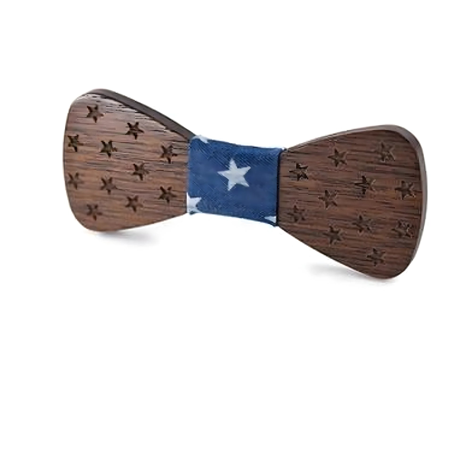 Nœud papillon artisanal en bois bleu avec incrustations en forme d'étoile pour bébé