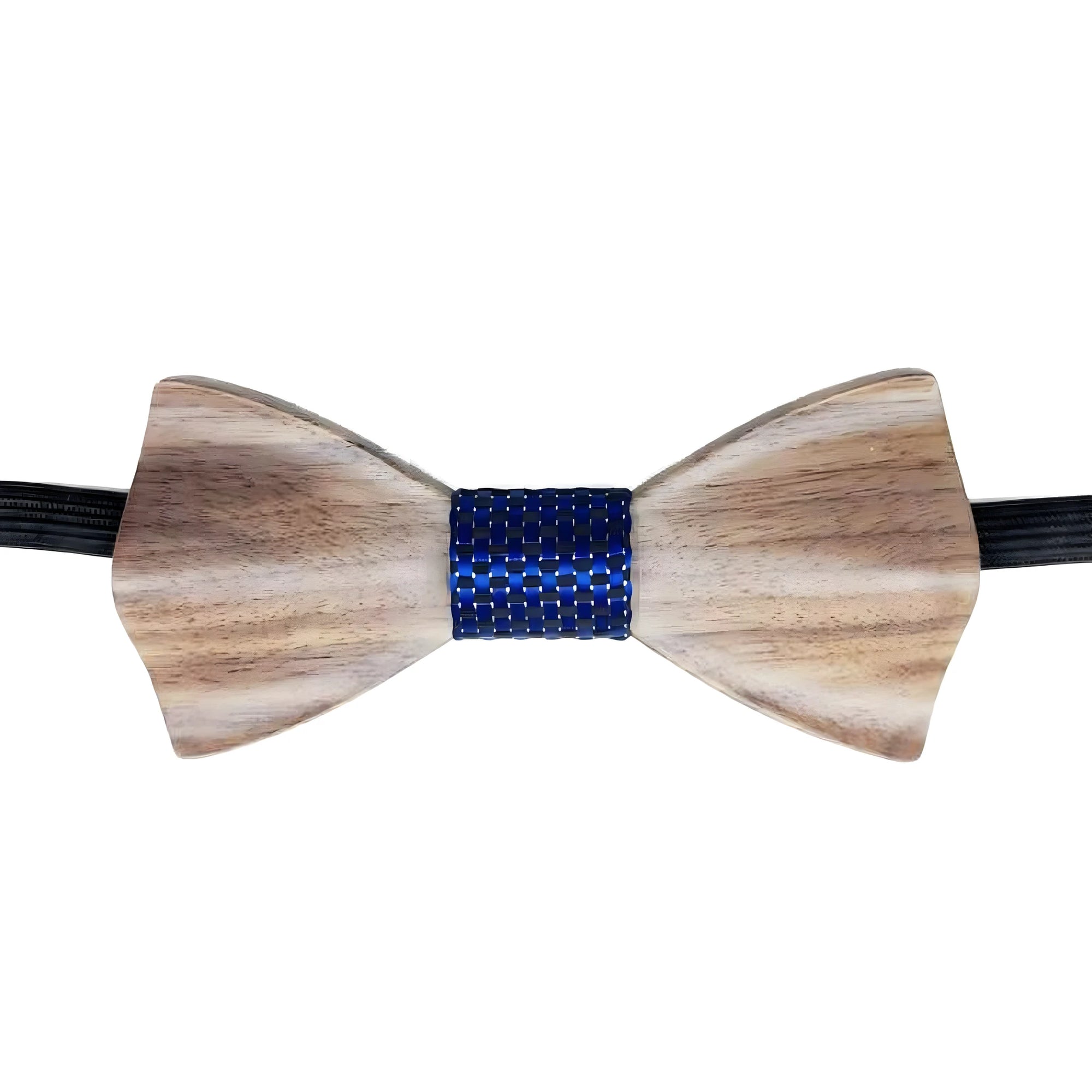 Nœud Papillon Artisanal en Bois Naturel avec Détail Bleu Tressé