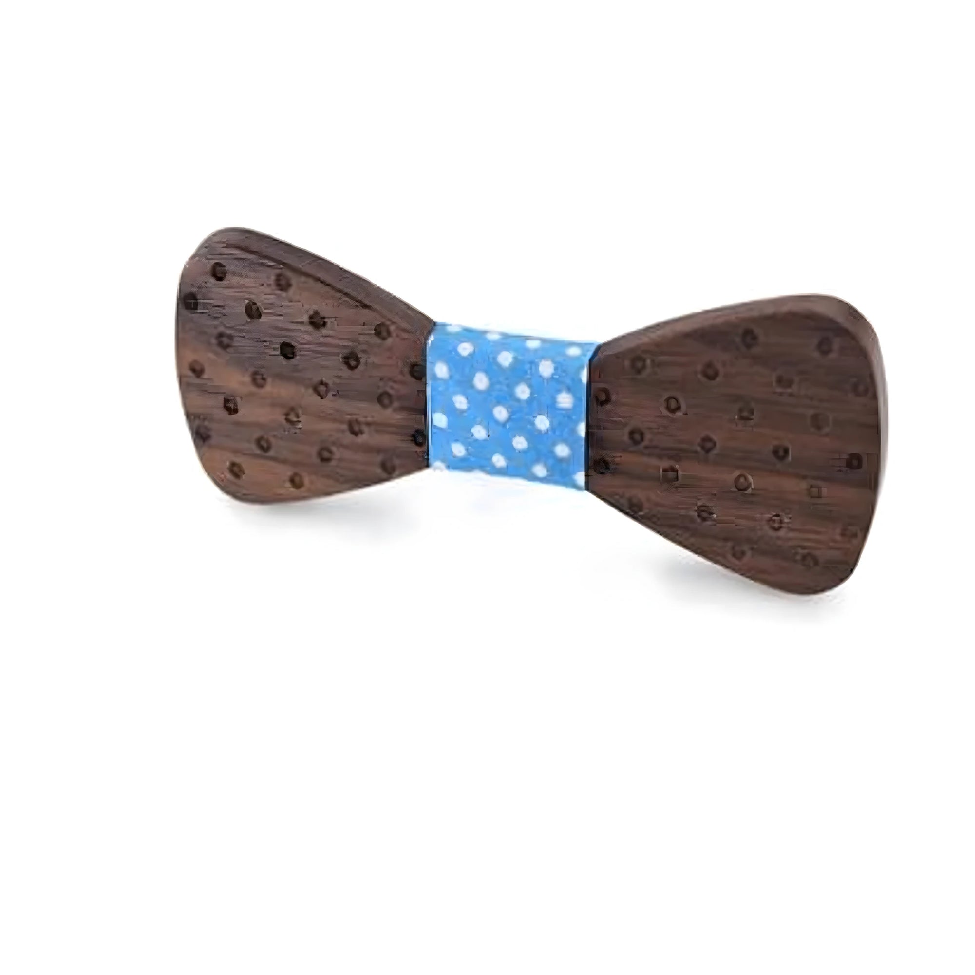 Nœud Papillon Artisanal en Bois et Tissu Bleu à Pois pour Enfant