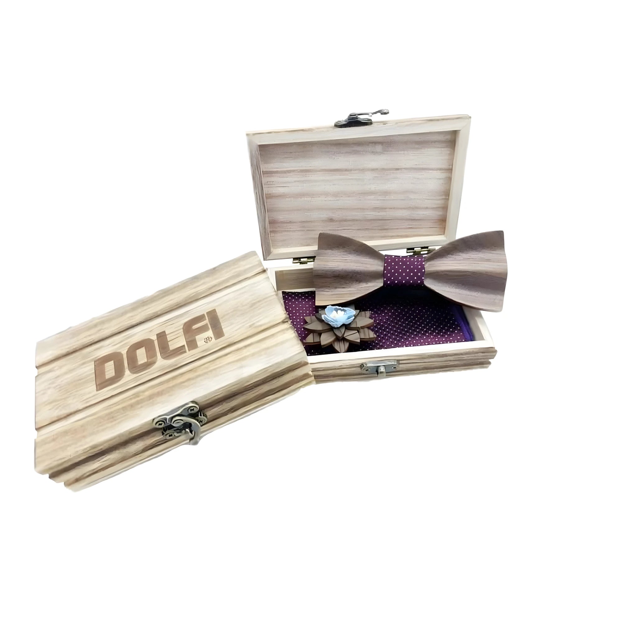 Nœud Papillon en Bois et Broche de Revers Artisanale - Détails Violets Élégants