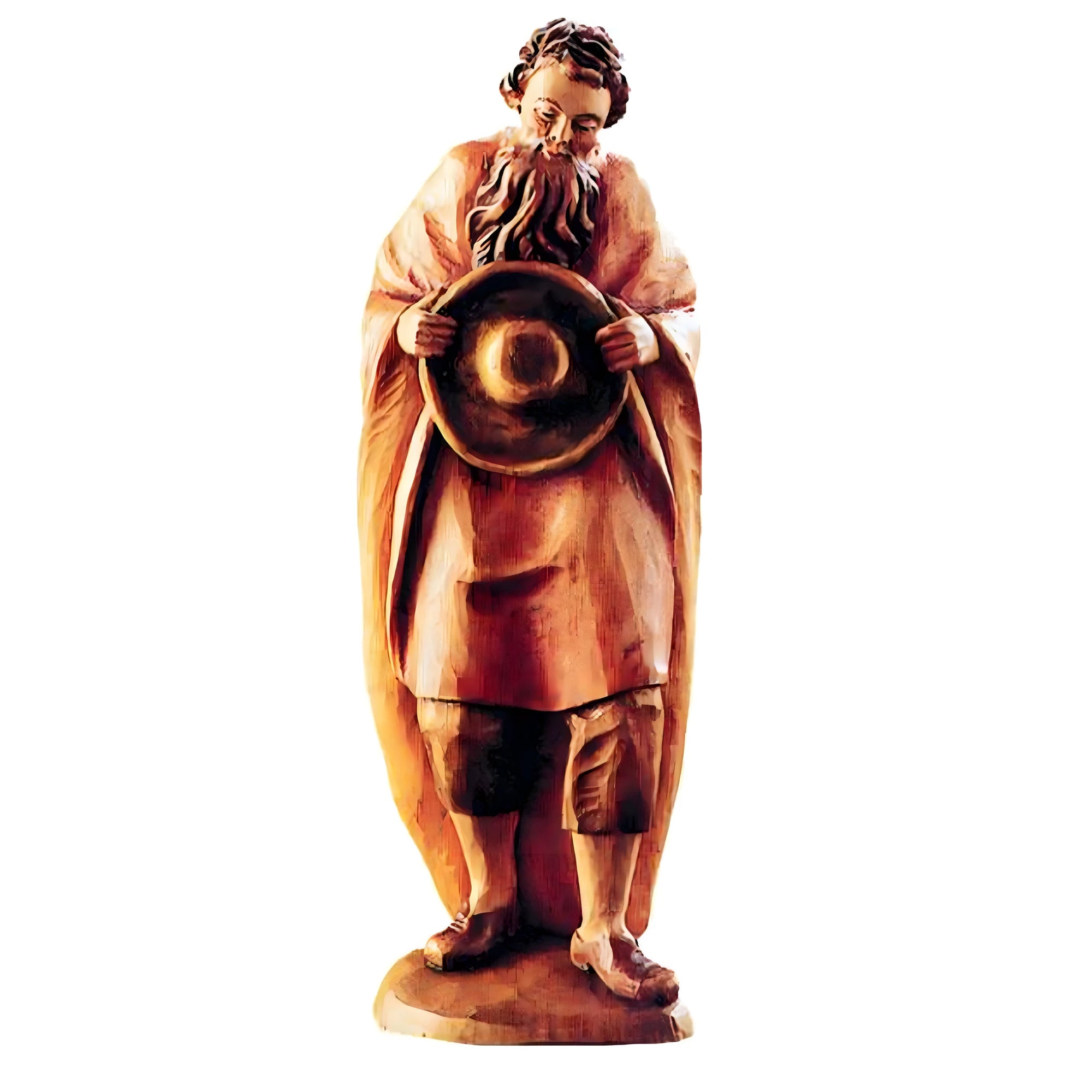 Contemplative Shepherd with Wooden Bowl – Val Gardena Sculpture