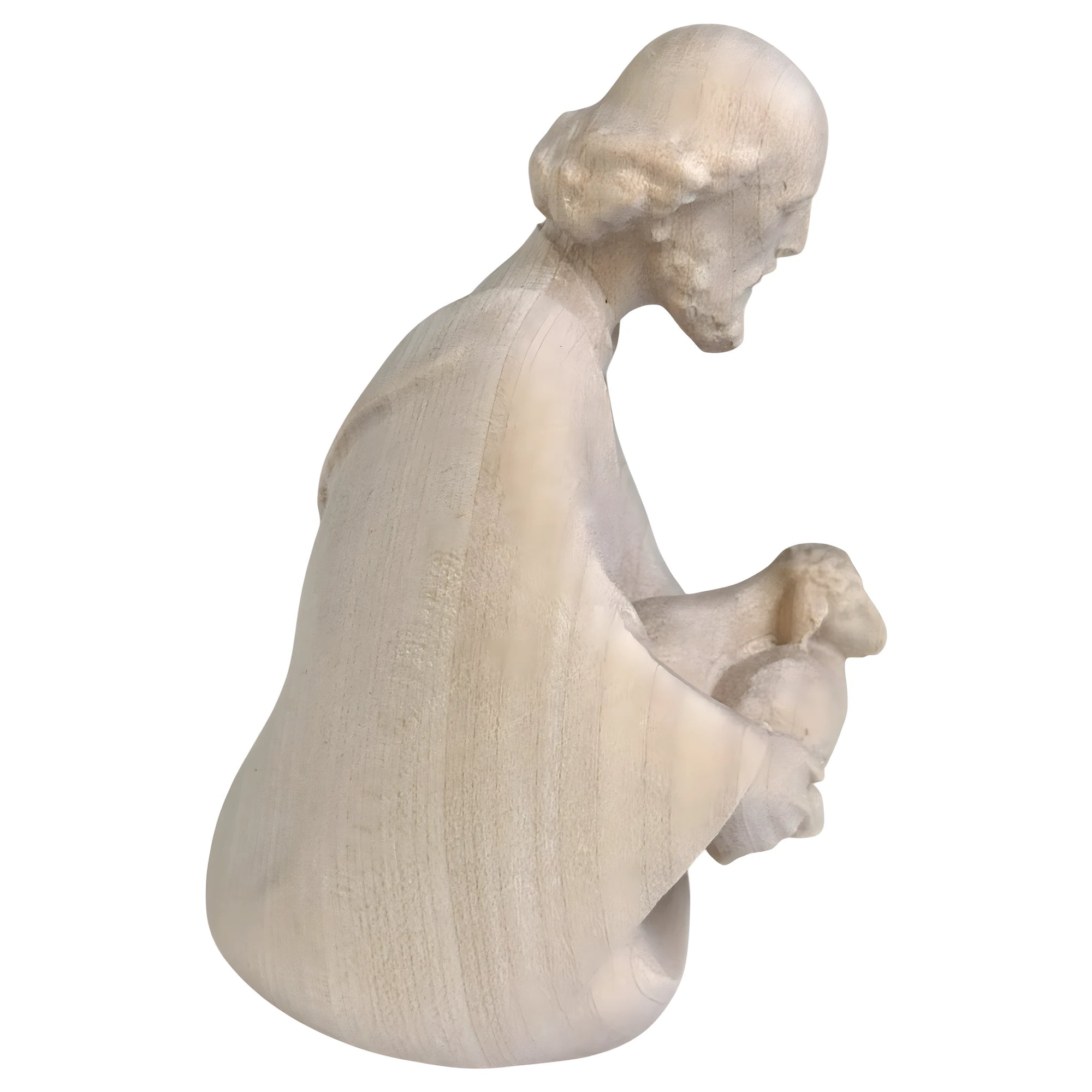 Kneeling Shepherd with Lambs | Wooden Statue from Val Gardena
