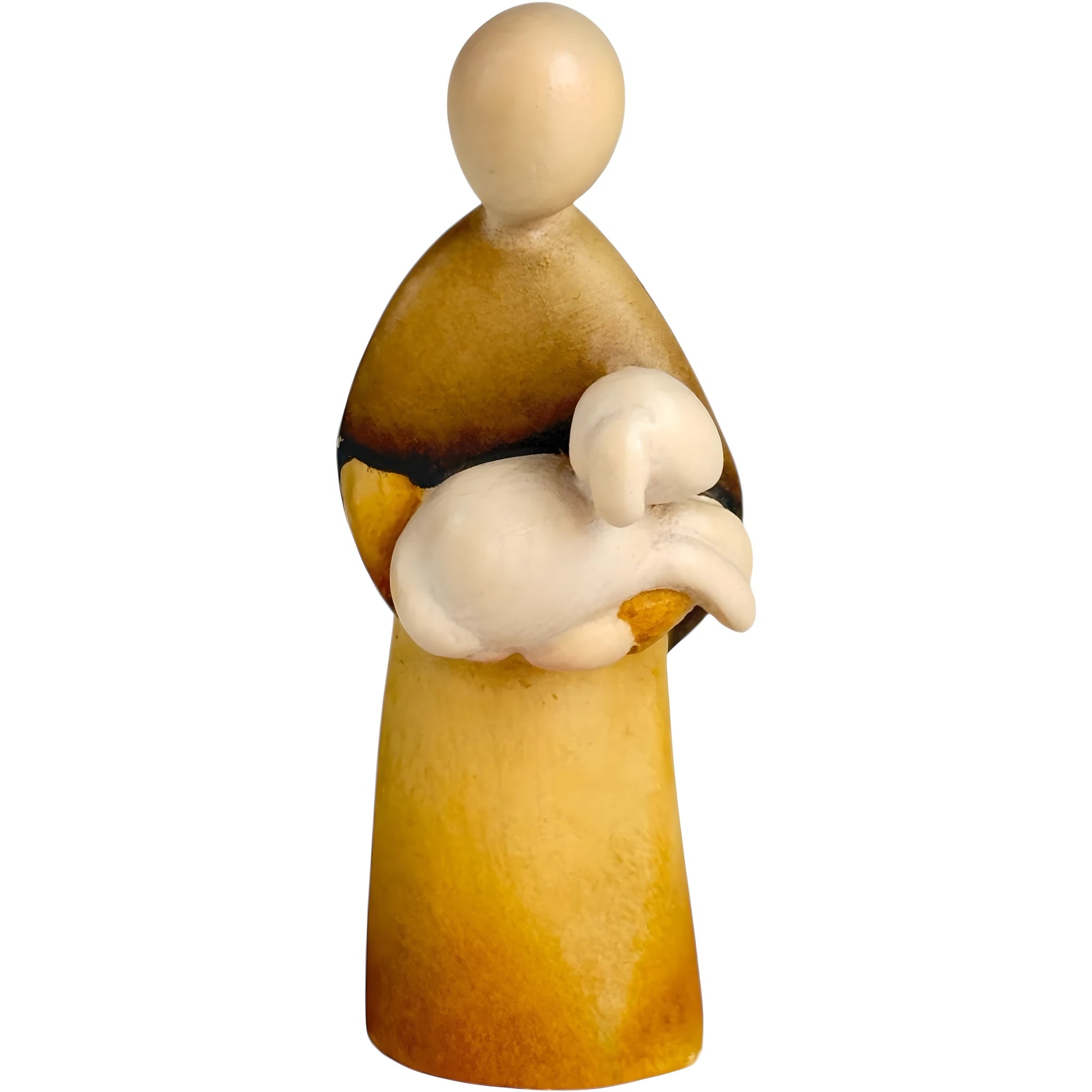 Pastore bimbo con Agnello in Legno d'Acero, Scultura Stilizzata Val Gardena