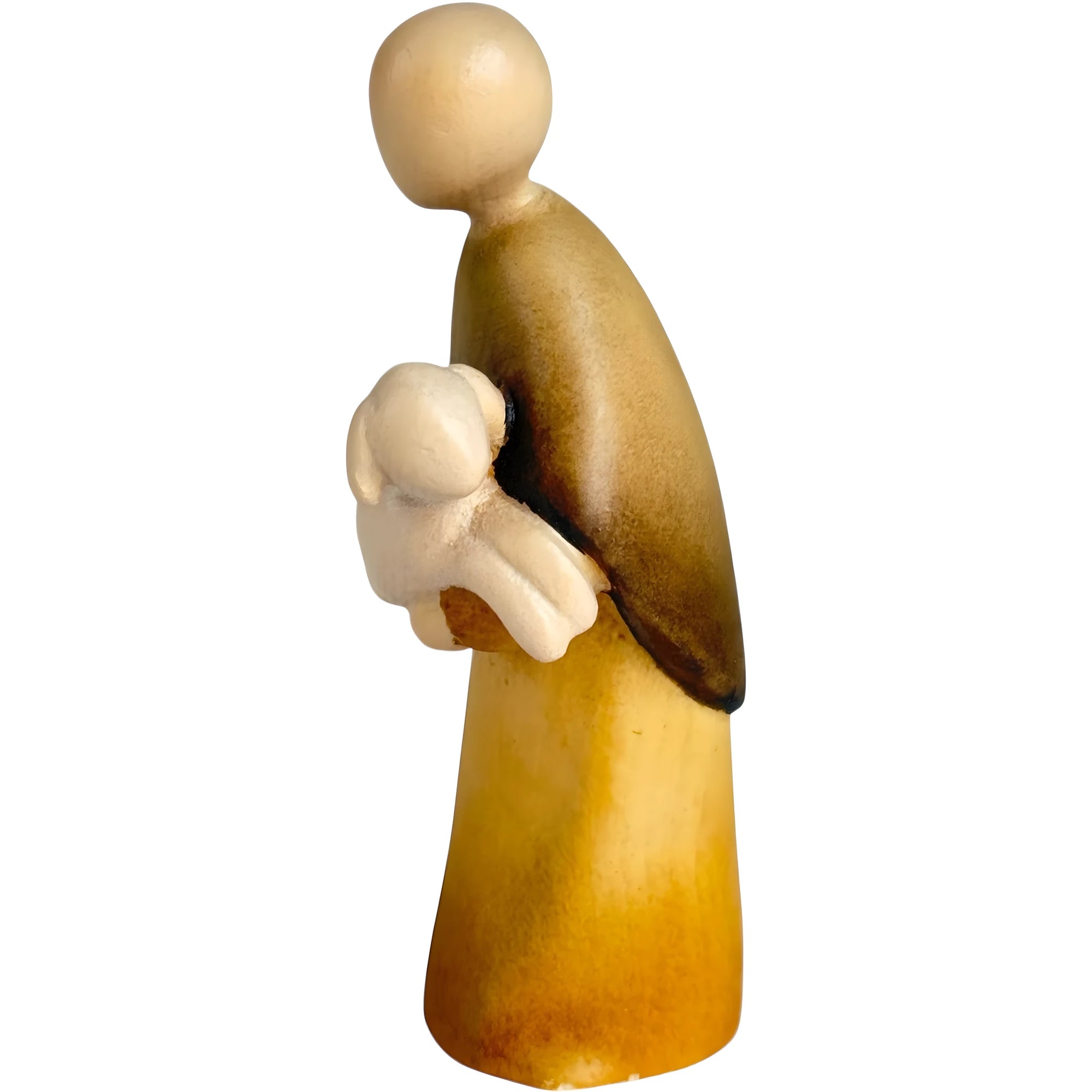 Pastore bimbo con Agnello in Legno d'Acero, Scultura Stilizzata Val Gardena