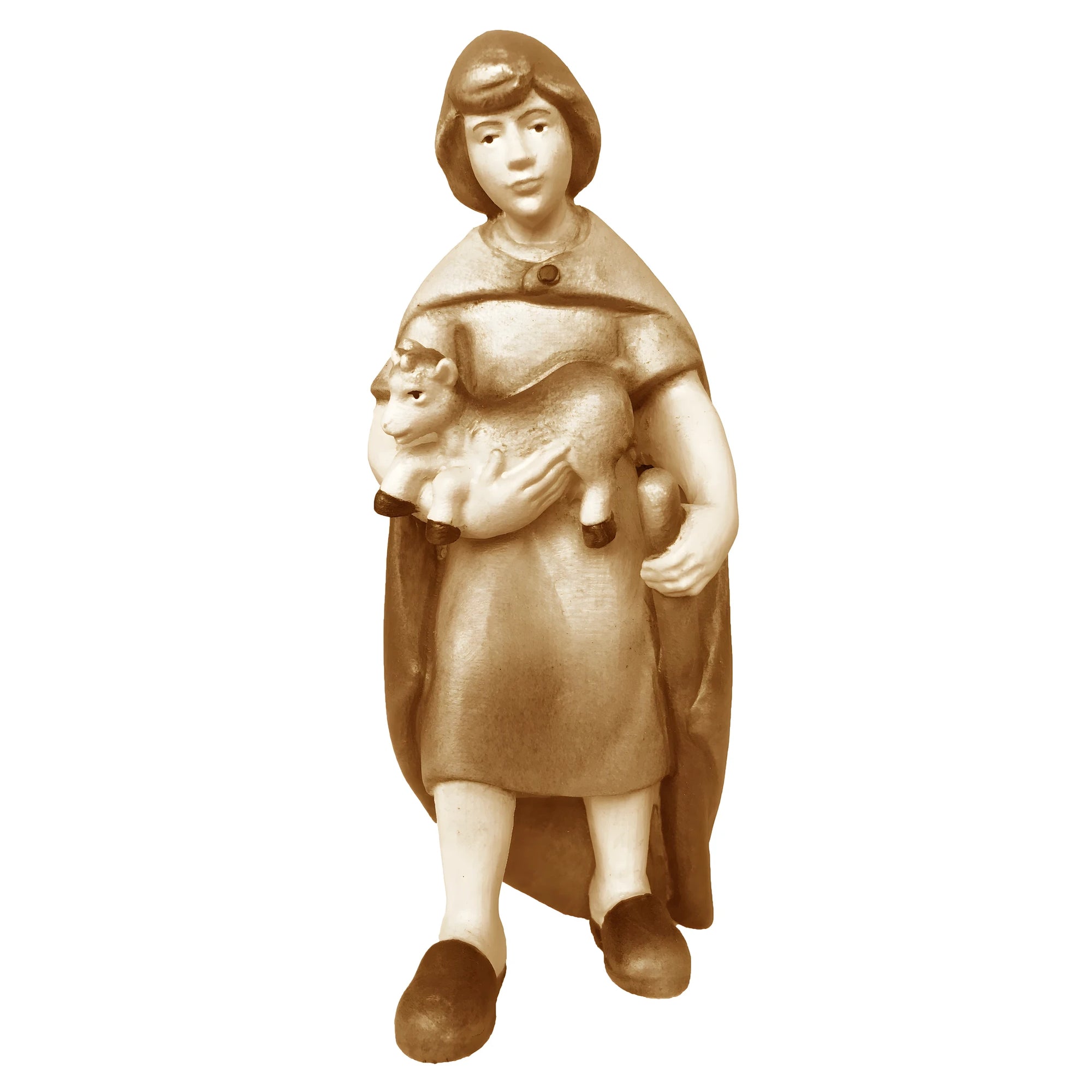 Shepherd with Lamb for Nativity Scene in Carved Wood Val Gardena