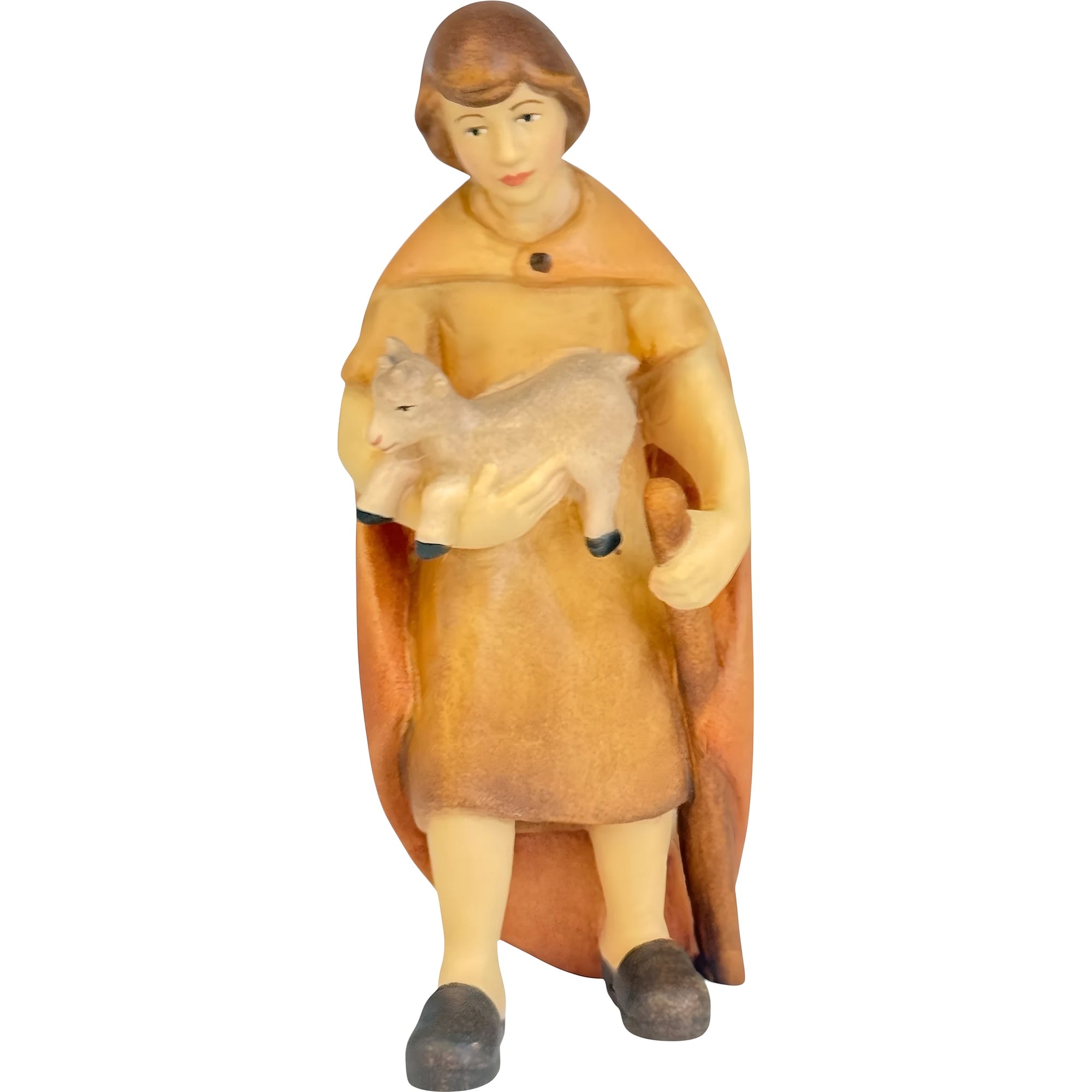 Shepherd with Lamb for Nativity Scene in Carved Wood Val Gardena