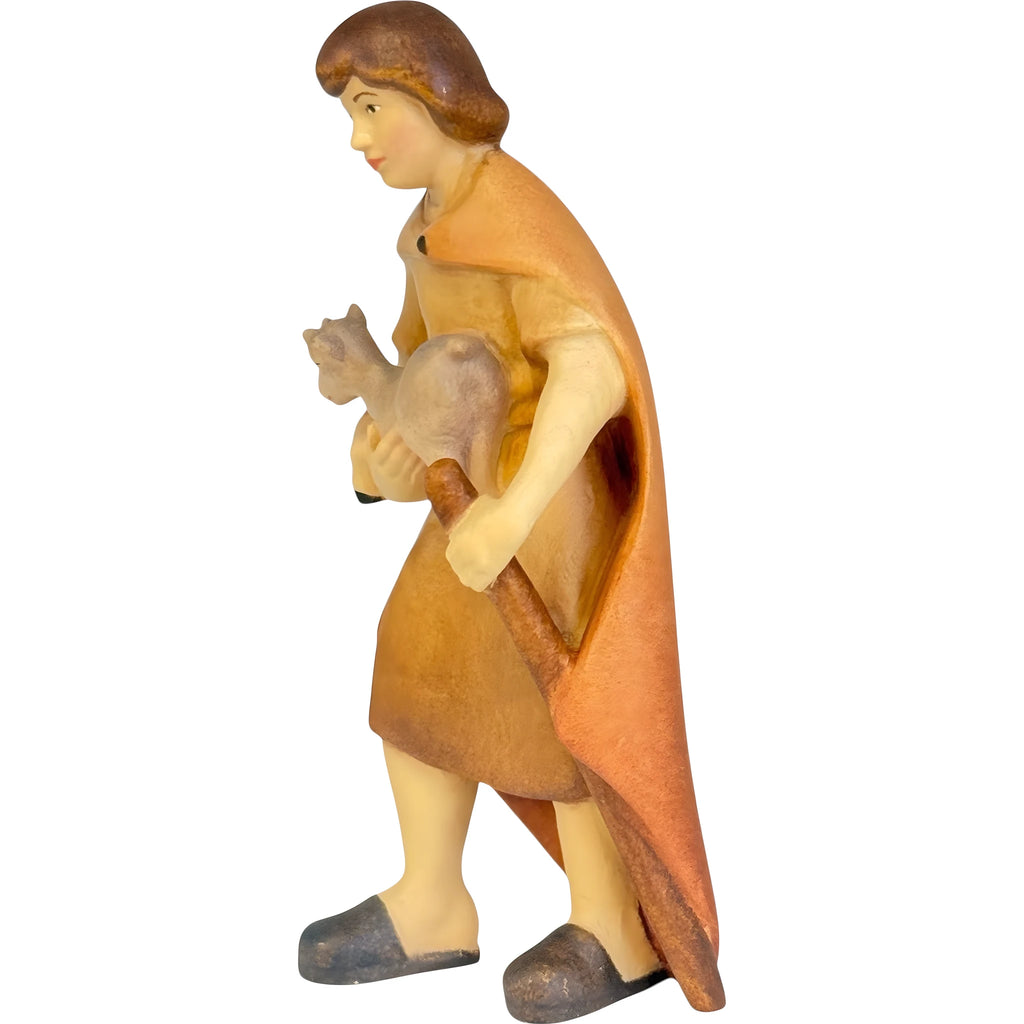 Berger avec Agneau pour Crèche en Bois Sculpté Val Gardena