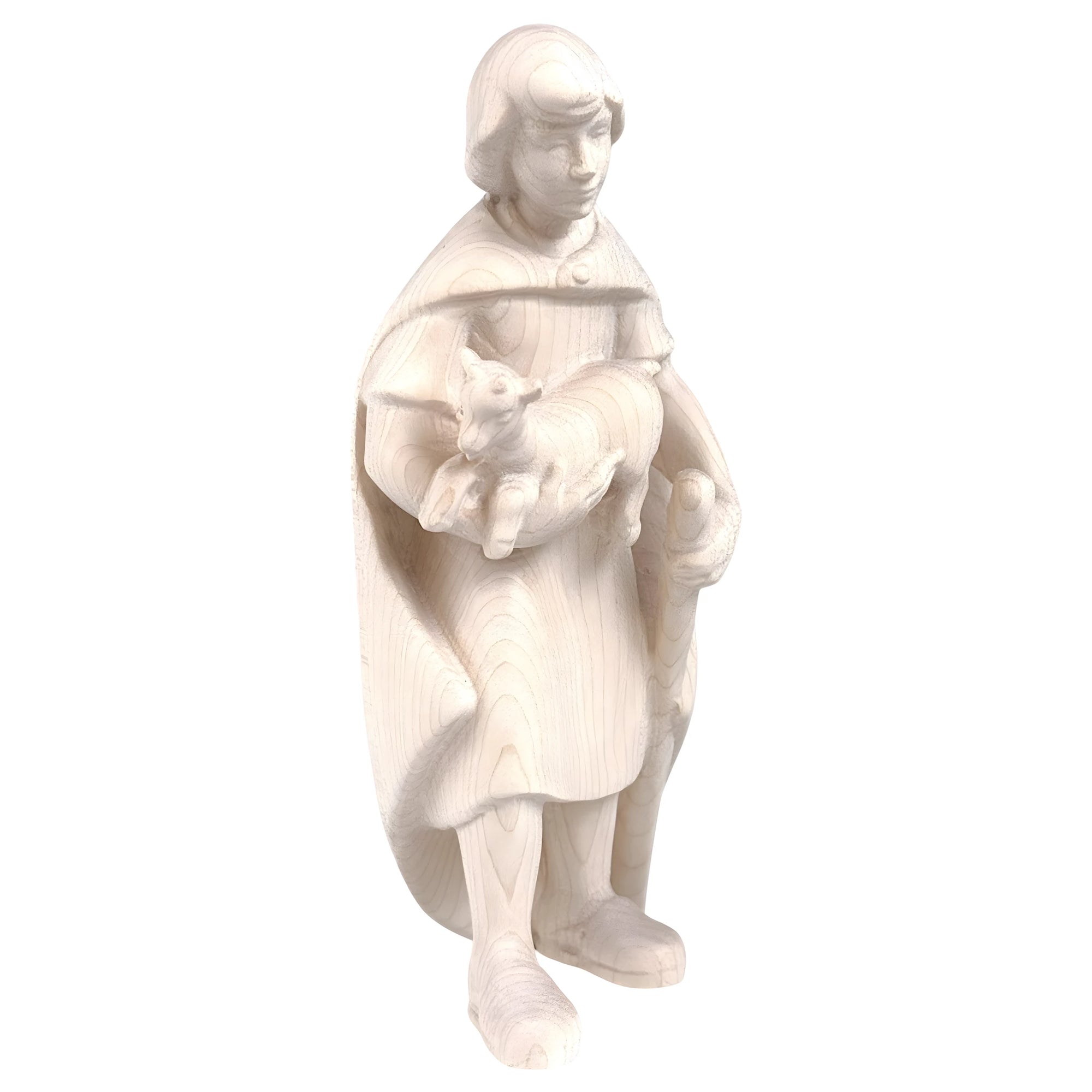 Shepherd with Lamb for Nativity Scene in Carved Wood Val Gardena