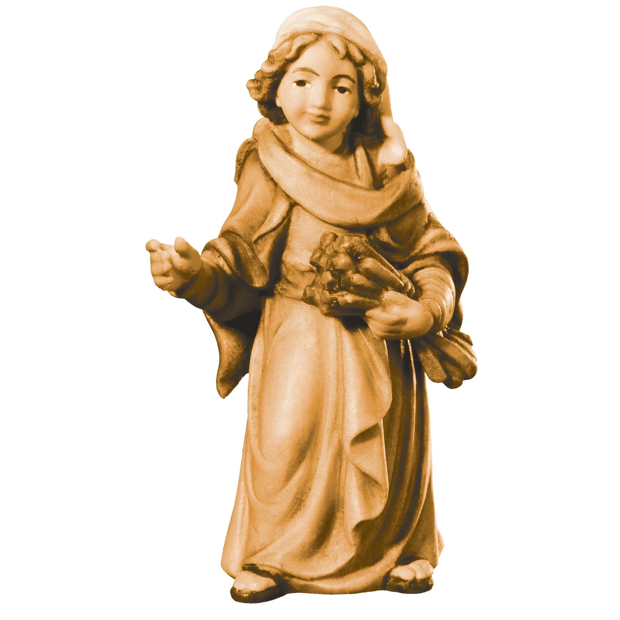 Pastora con Hato de Ramas | Escultura de Madera Val Gardena Pintada