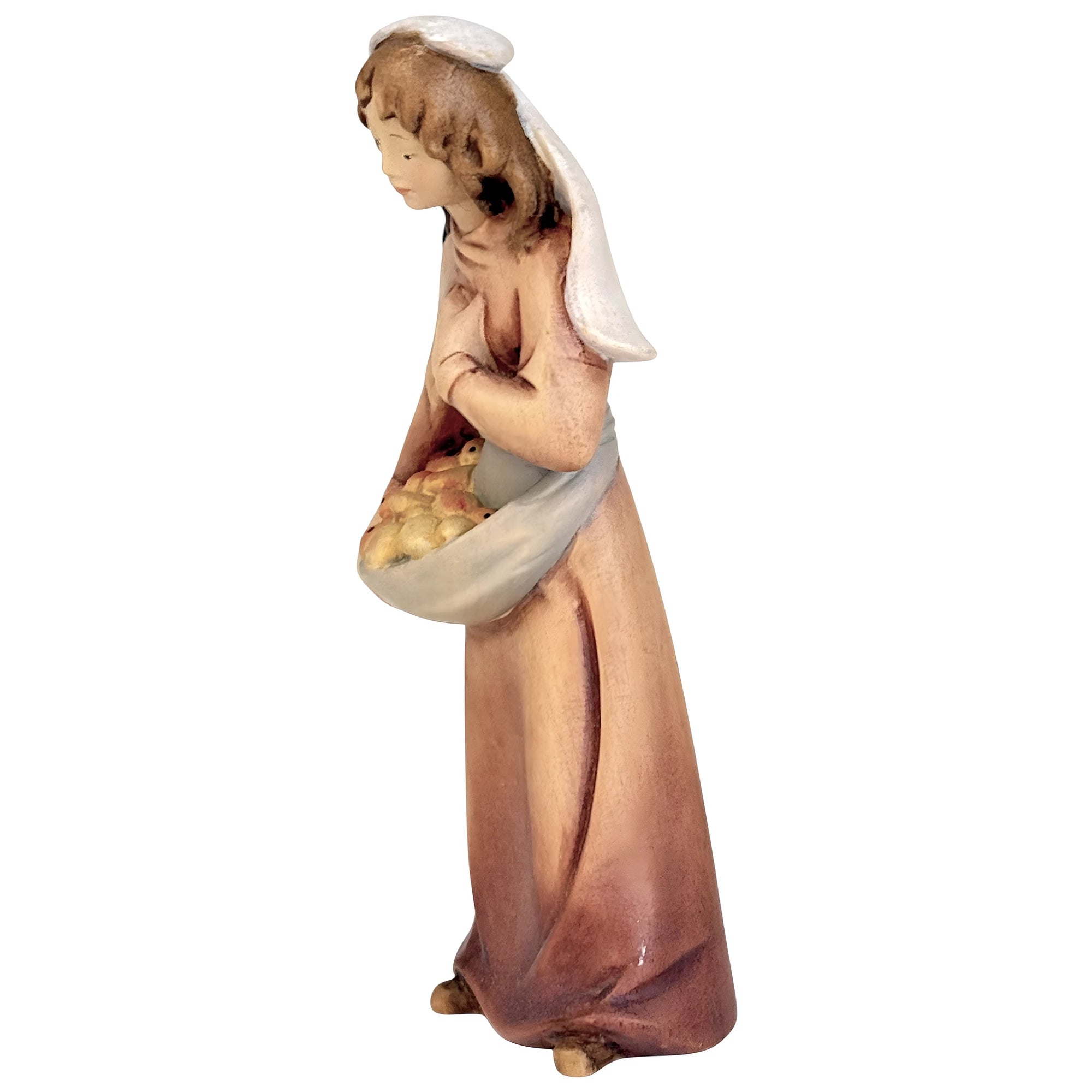 Abundance Shepherdess, Maple Wood Sculpture for Val Gardena nativity scene