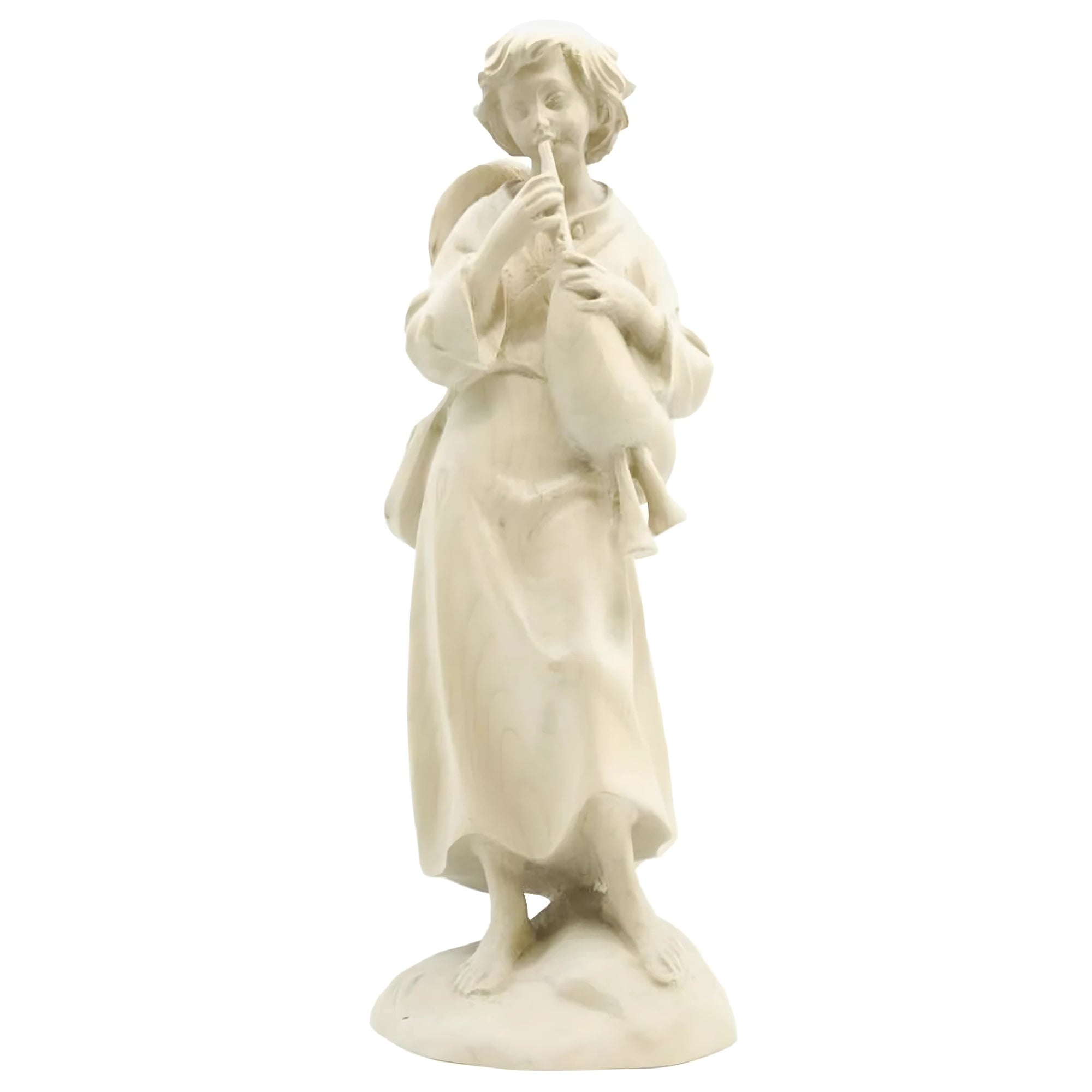 Christmas Shepherd with Bagpipes Hand Carved in Natural Wood