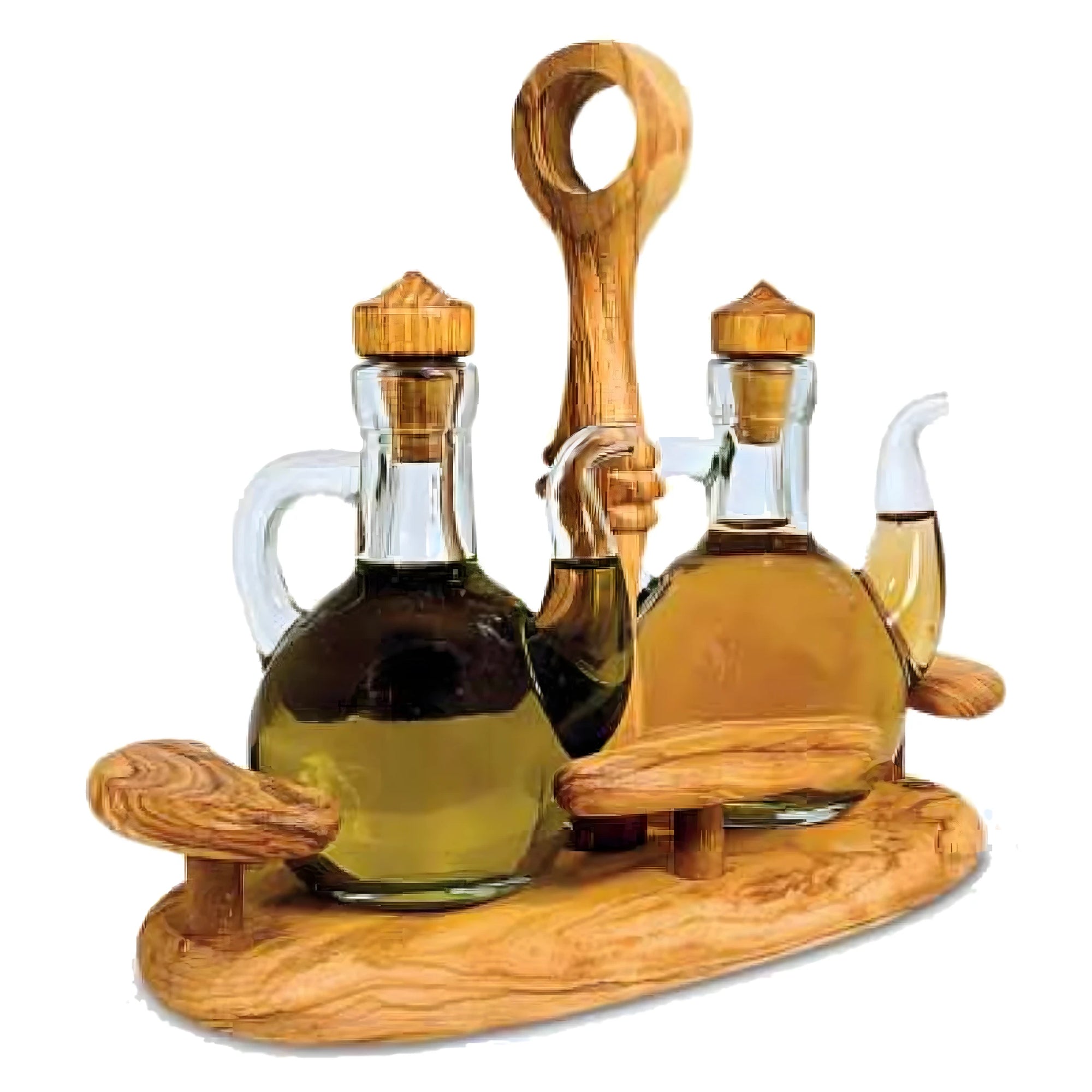 Natural Olive Wood Oil and Vinegar Holder | Handmade Table Oil Cruet Set