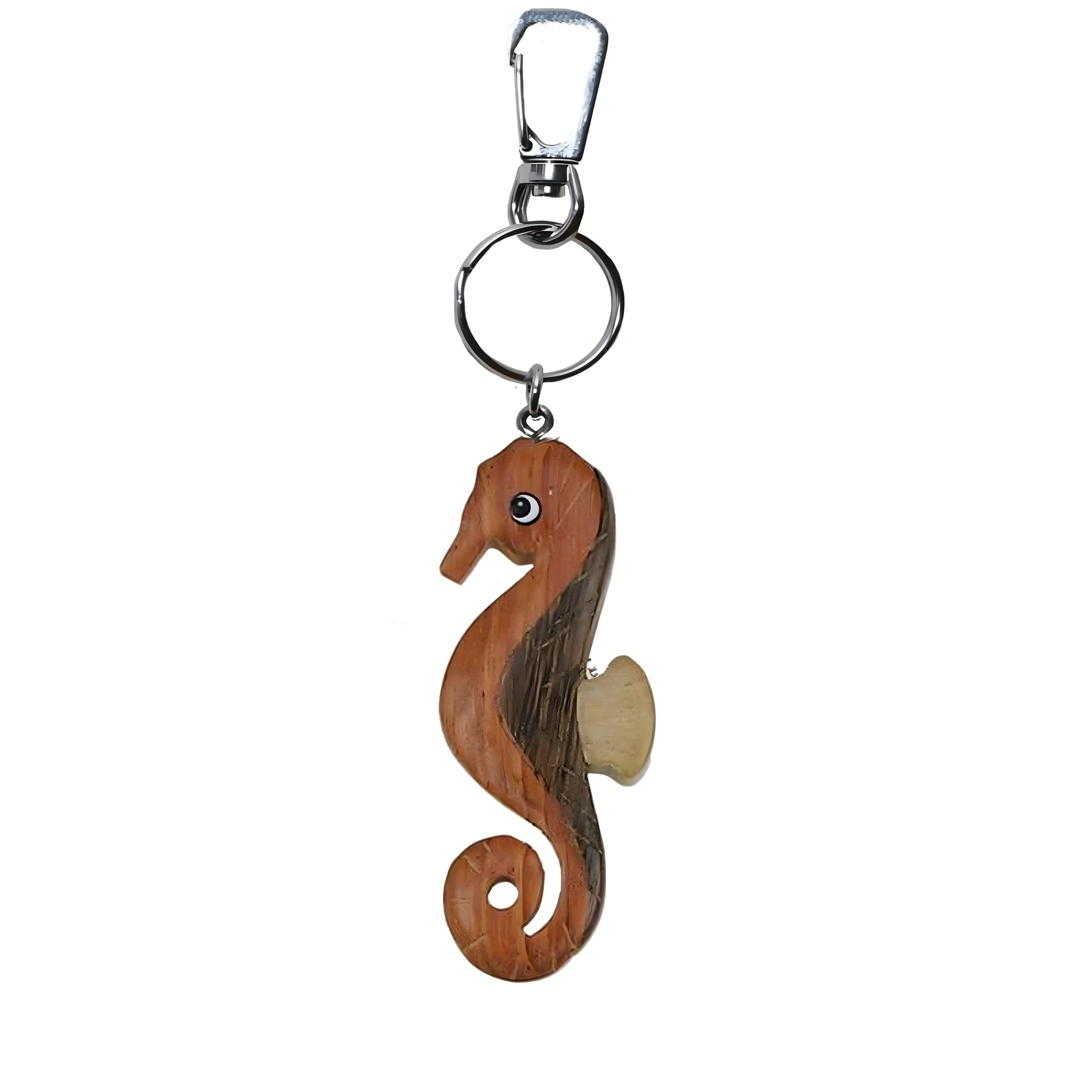 Hand-Carved Maple Wood Seahorse Keychain