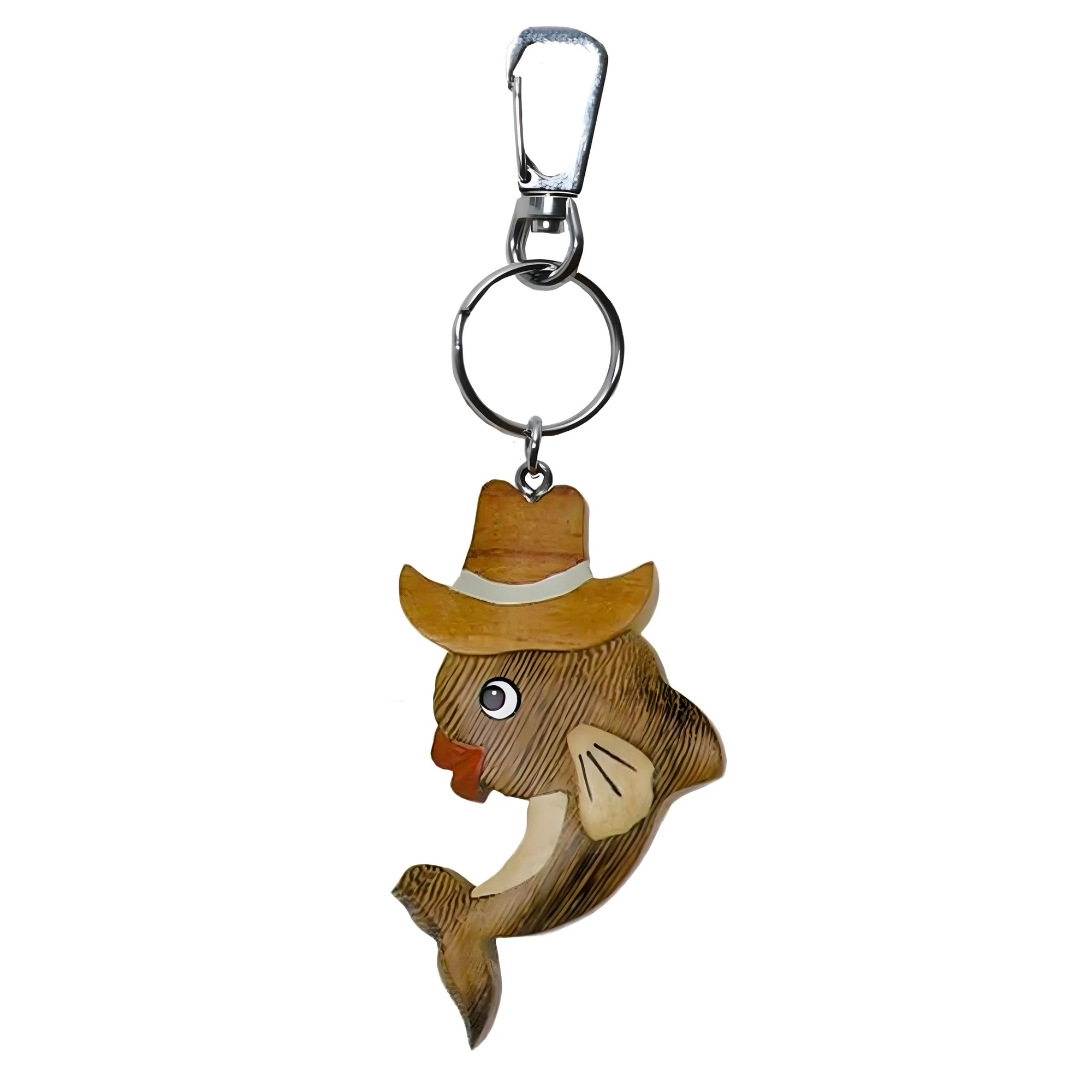 Carved Wooden Keychain "Exotic Fish" - Val Gardena Craftsmanship