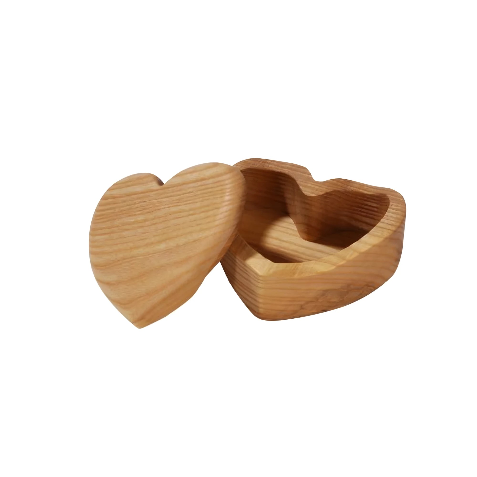 Boîte à bijoux en bois de frêne en forme de cœur – Artisanat Val Gardena