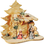 Handmade Nativity Scene Holy Family with Rustic Wooden Stable from Val Gardena