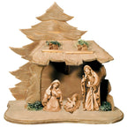 Handmade Nativity Scene Holy Family with Rustic Wooden Stable from Val Gardena