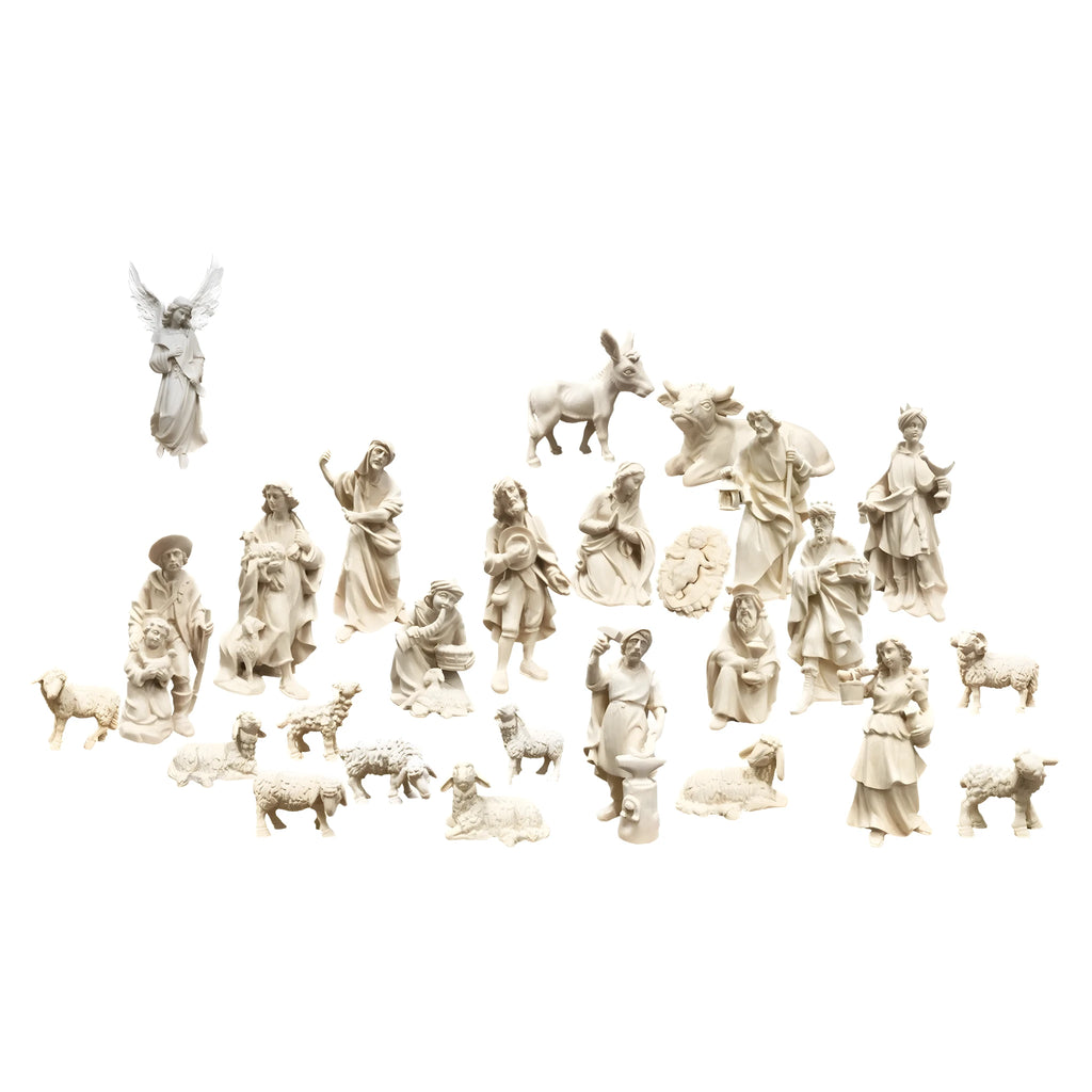 Complete Nativity Scene with Hand-Carved Wood Characters from Val Gardena