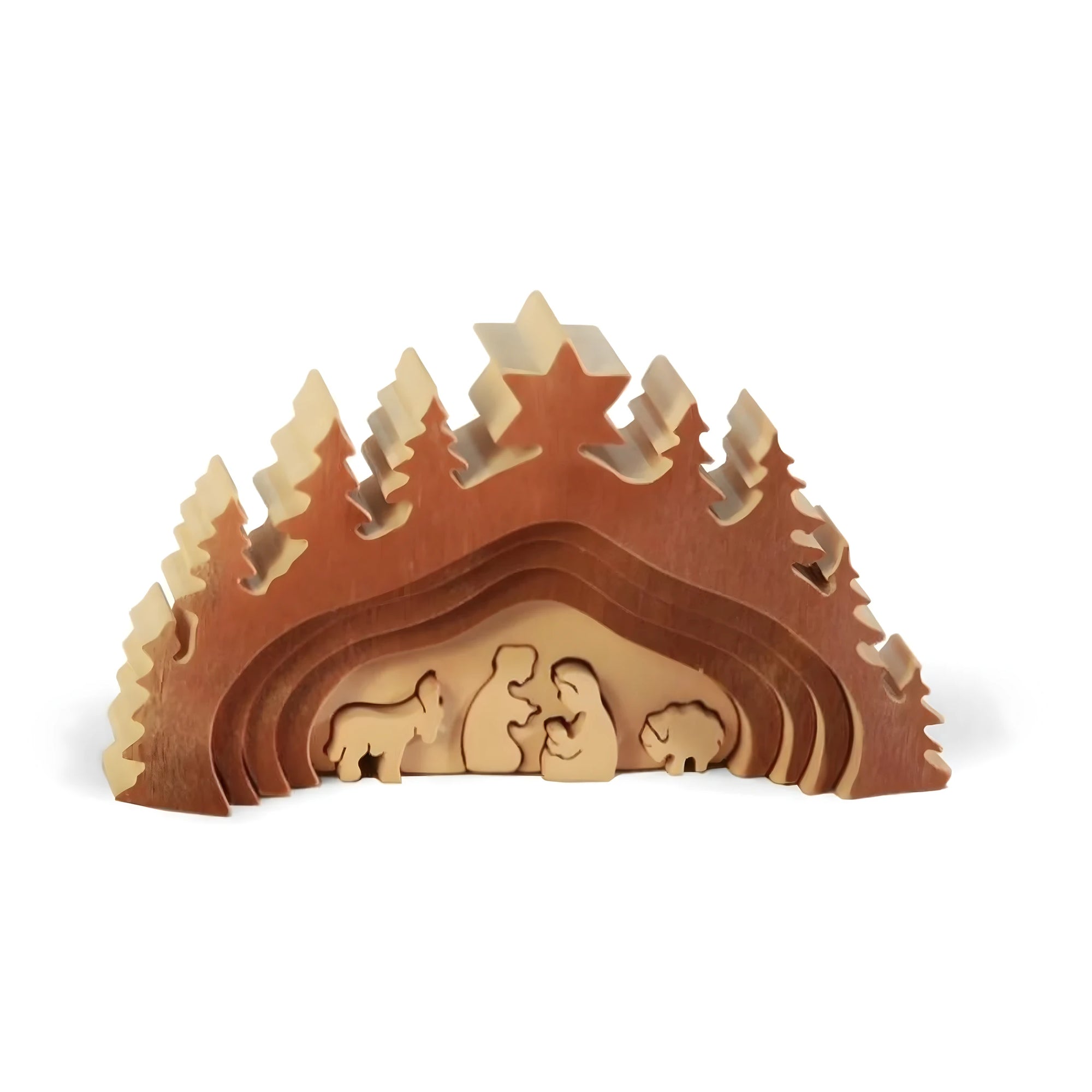 Presepio em Madeira Entalhada Multicamadas: Natividade Moderna 9 cm