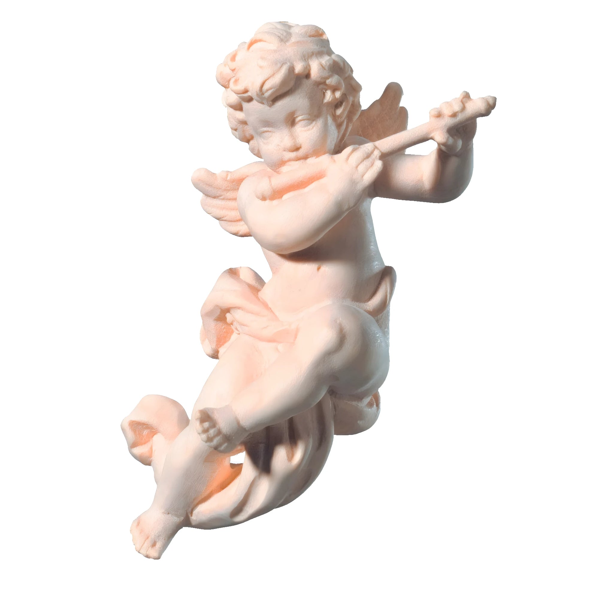 Winged Musician Putto with Flute | Val Gardena Handcrafted Wood Carving