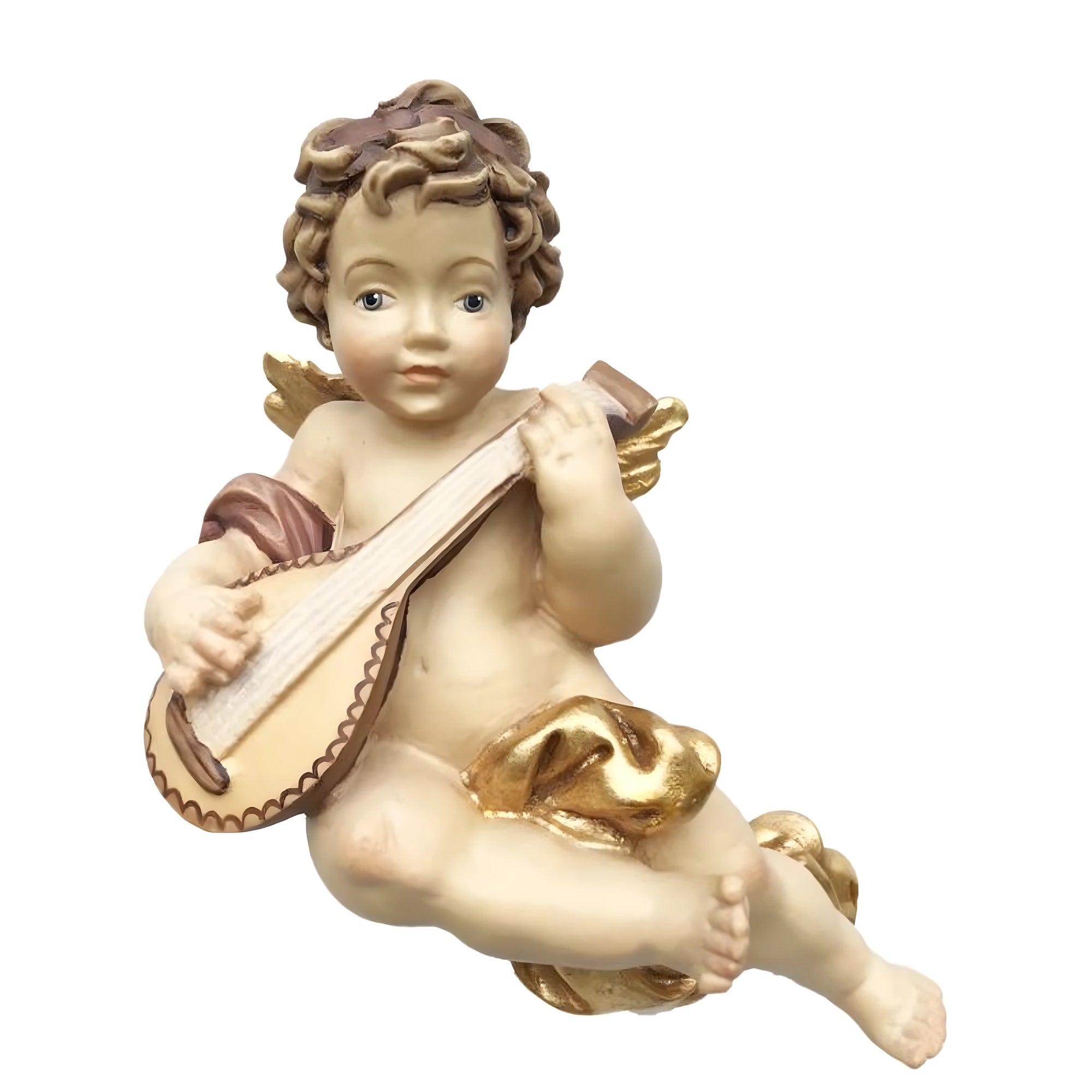 Winged Cherub Musician Putto in Maple Wood from Val Gardena