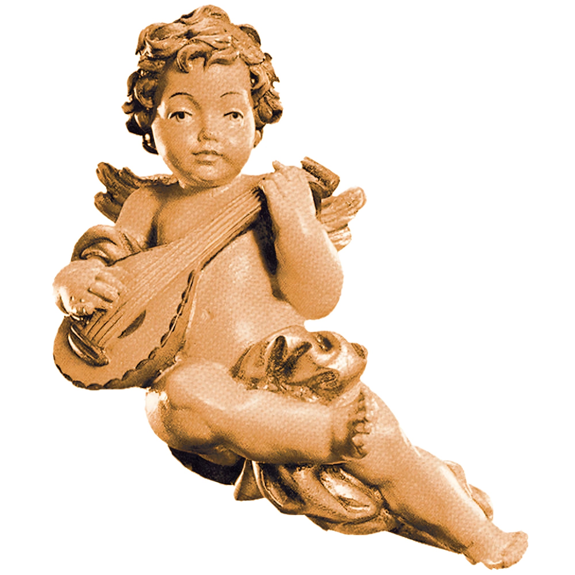 Winged Cherub Musician Putto in Maple Wood from Val Gardena