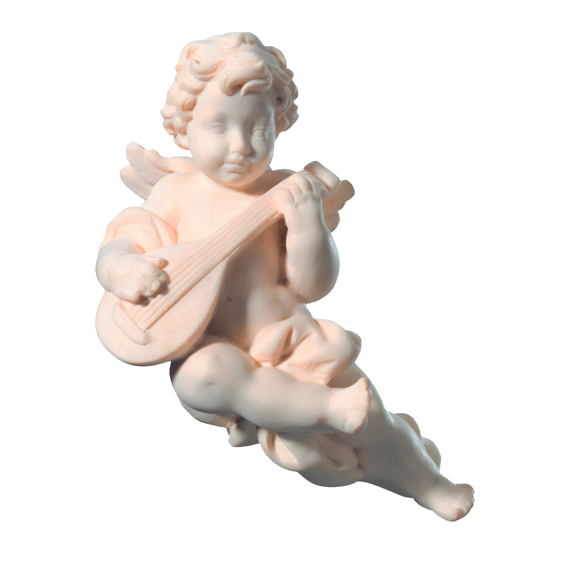 Winged Cherub Musician Putto in Maple Wood from Val Gardena